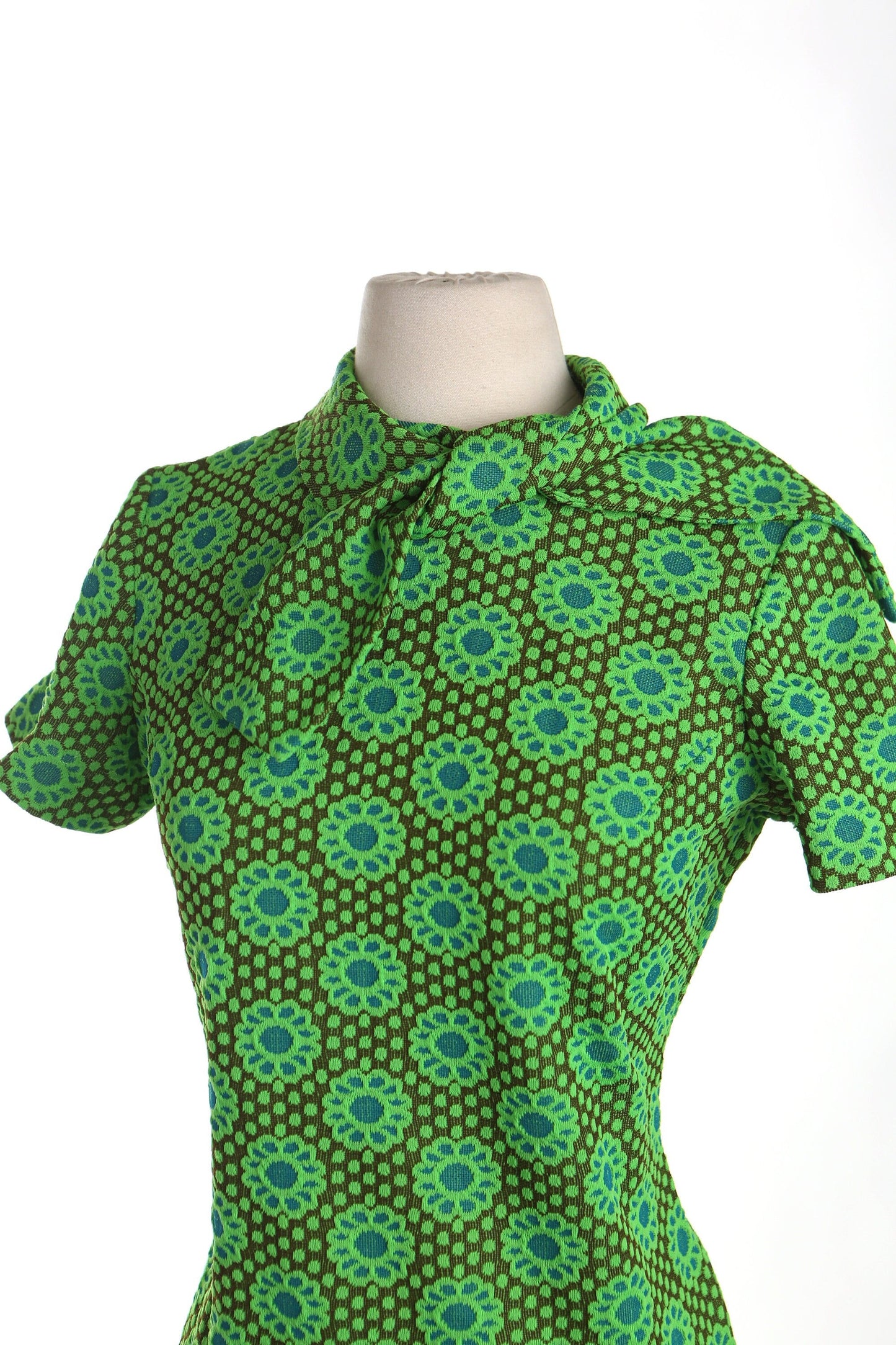 Vintage dress 70's green flower floral hippie women casual 60's