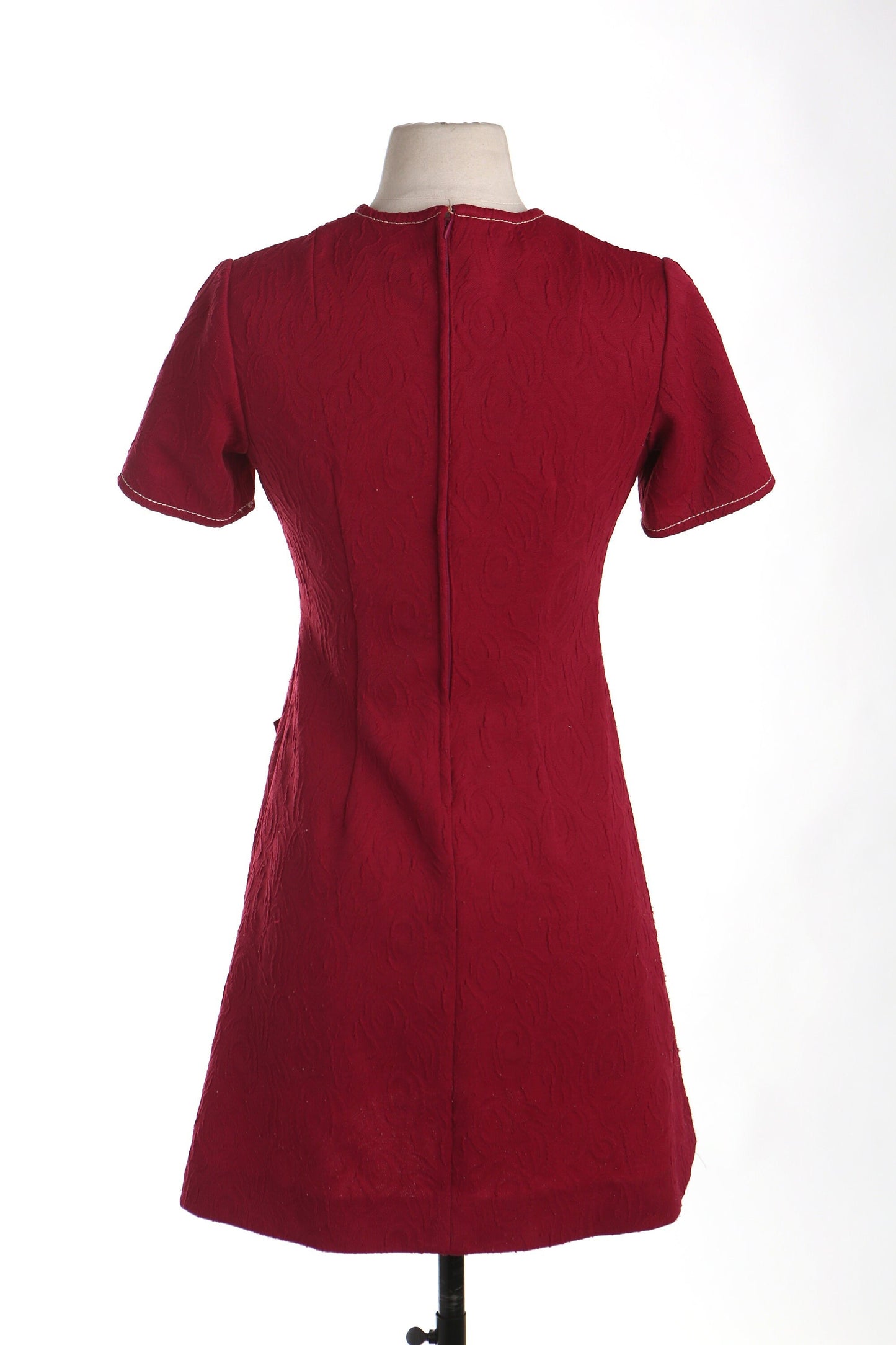 Vintage 70's burgundy mod casual women dress button up