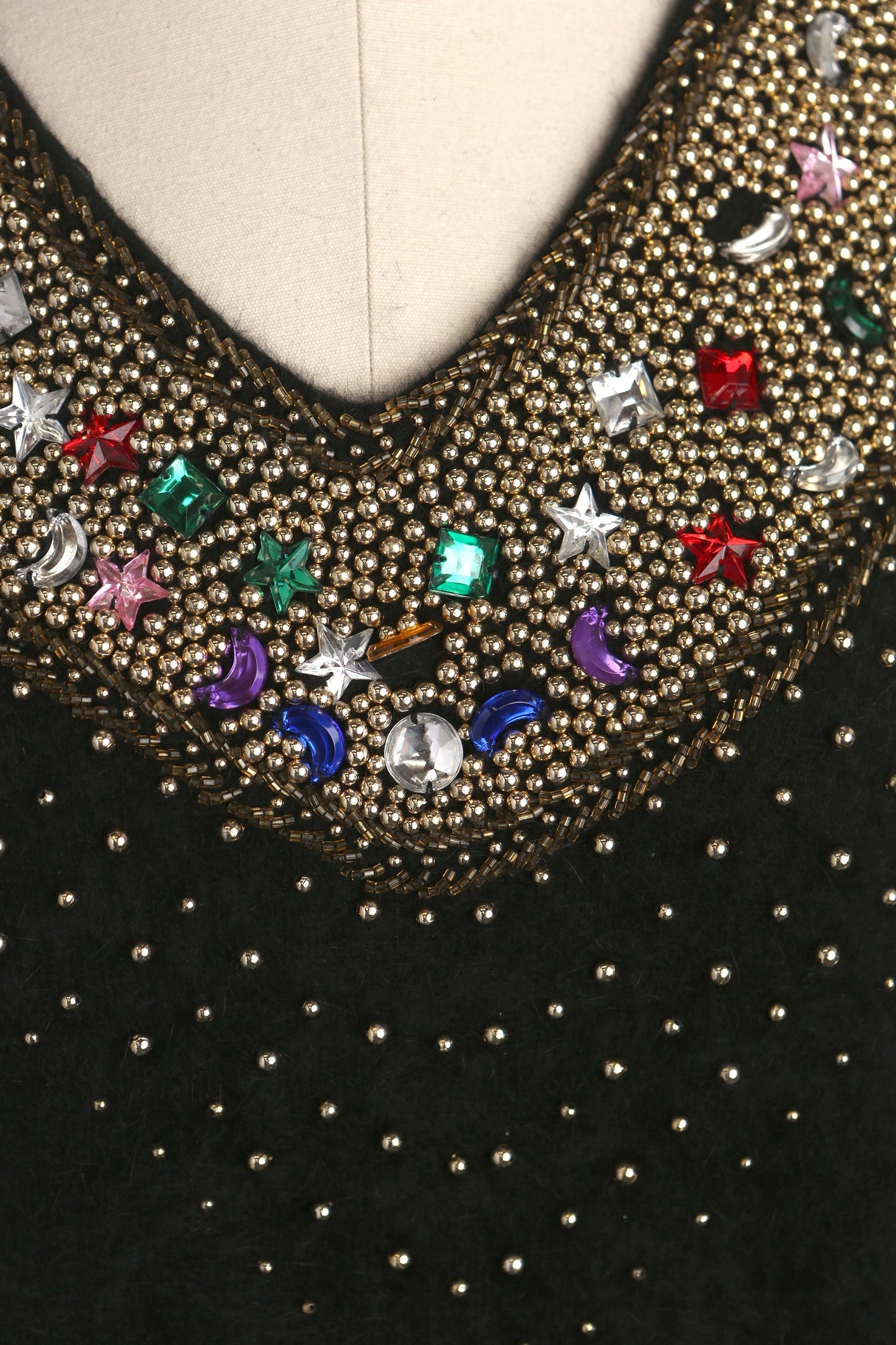 Vintage sweater dress rhyme stones studded golden black evening women v neck casual 90's 80's