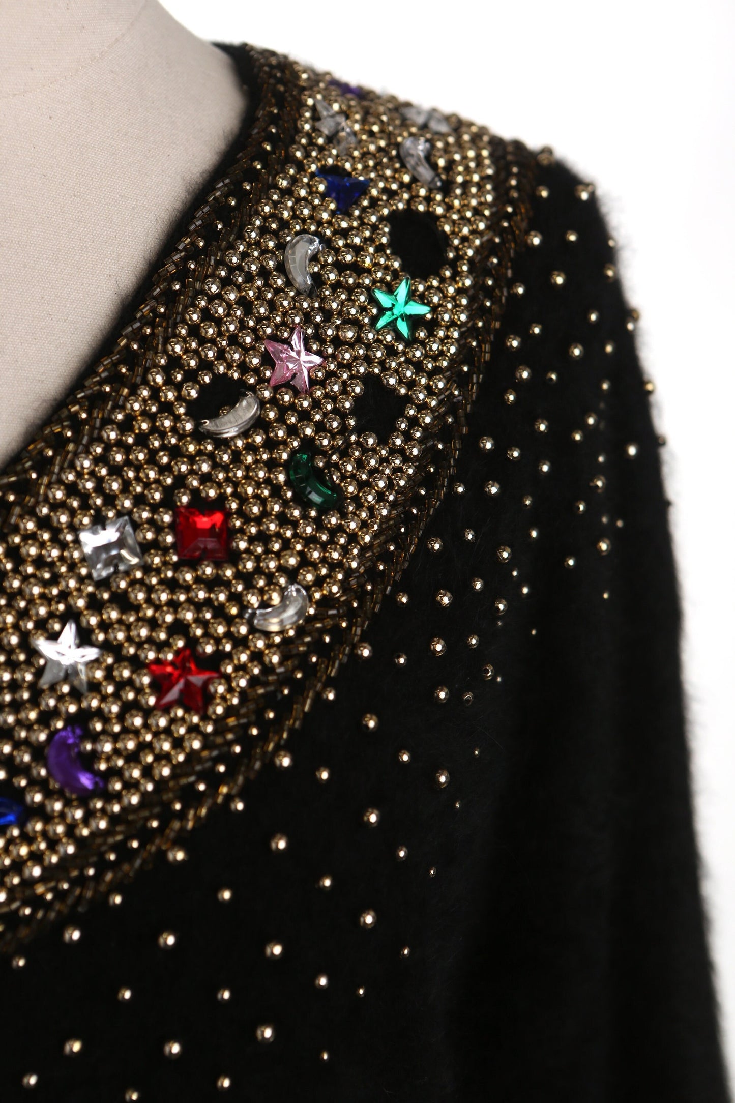 Vintage sweater dress rhyme stones studded golden black evening women v neck casual 90's 80's