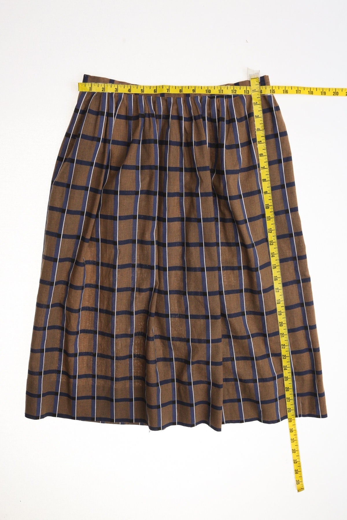 Vintage brown plaid skirt cotton summer casual school 70's 80's women made in usa