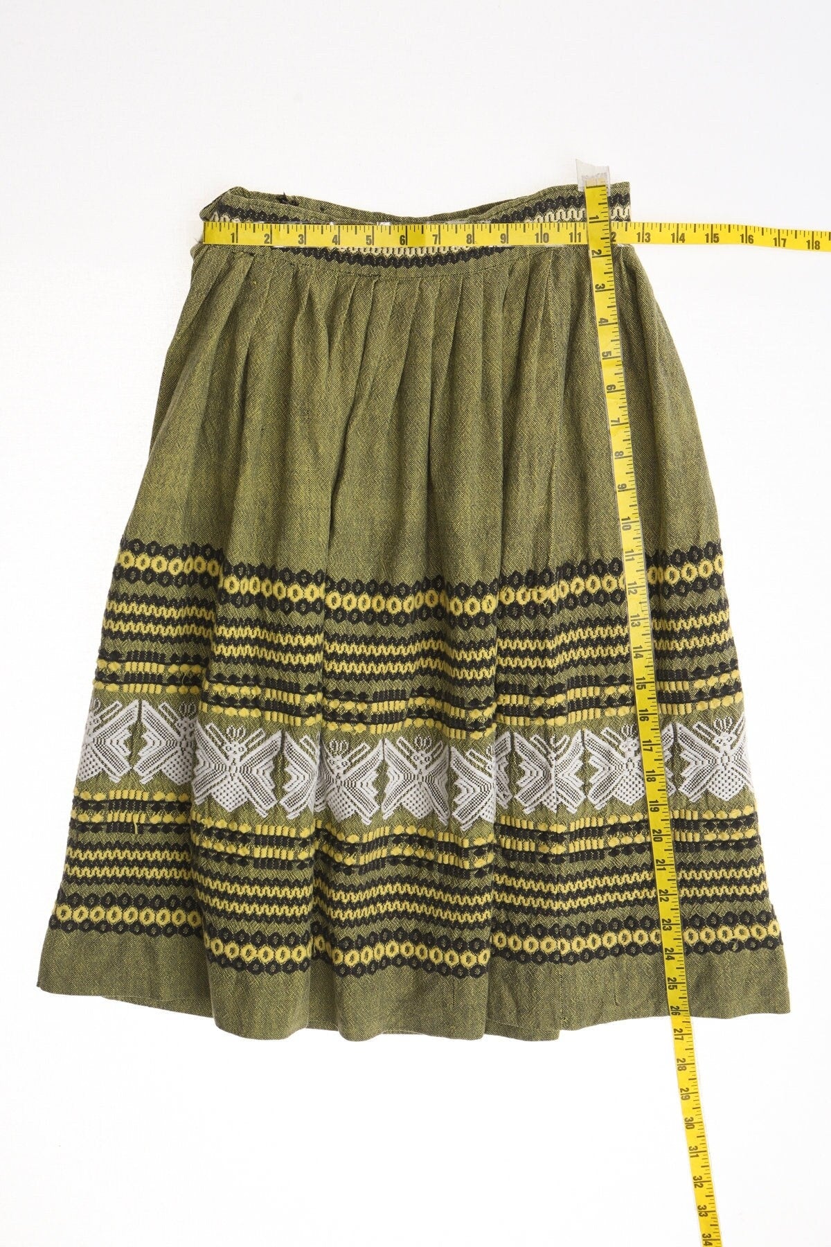 Vintage skirt ethnic green 50's embroidered summer metal zipper women 40's black