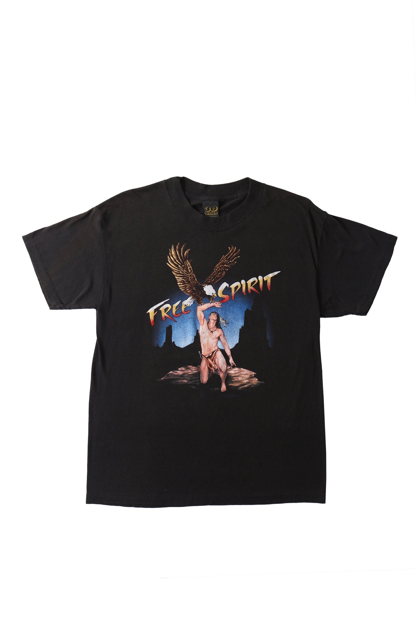Vintage t-shirt native american free spirit black 3d emblem
