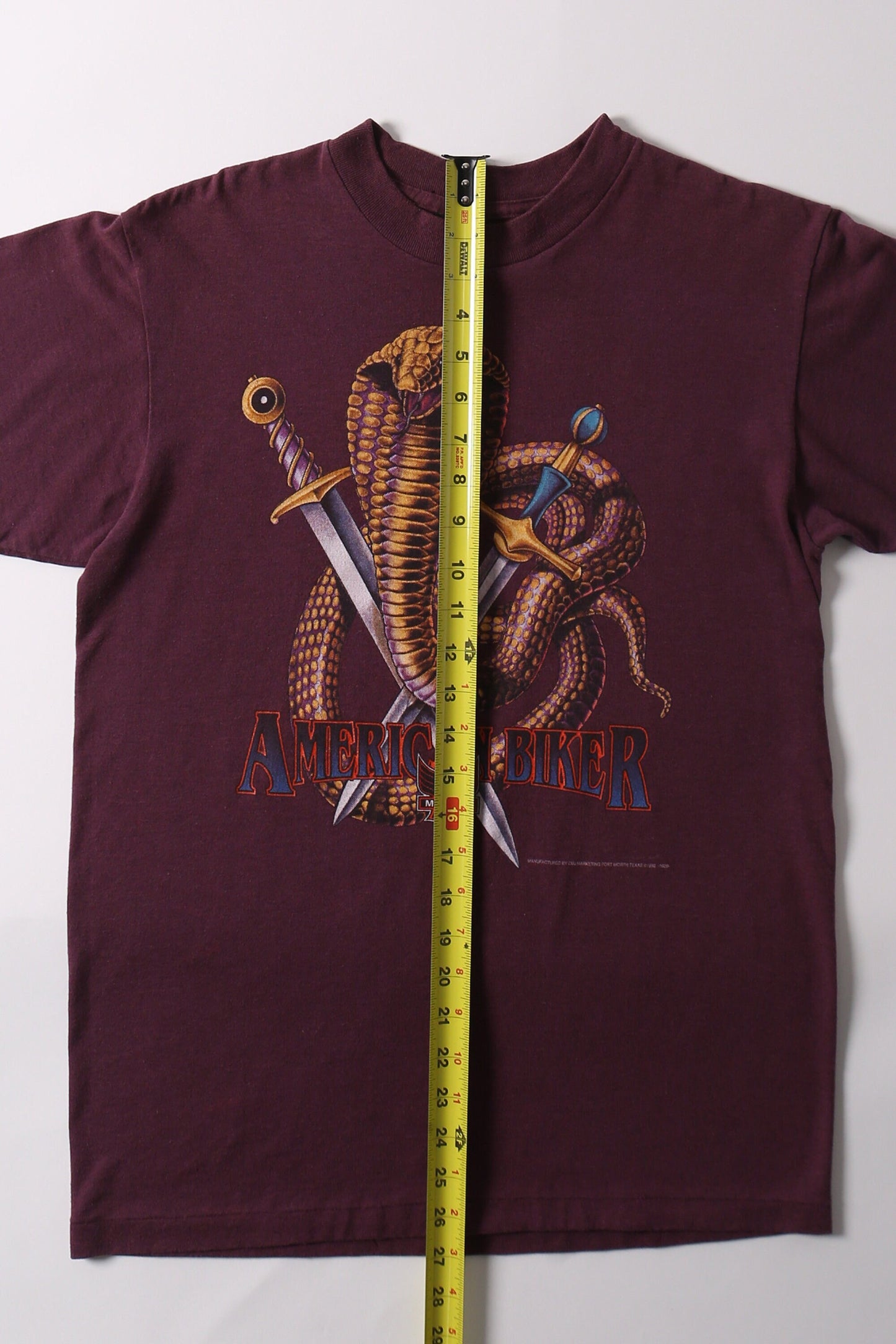 Vintage biker t-shirt burgandy made in usa american biker cobra snake swords t-シャツ ビンテージ シャツ