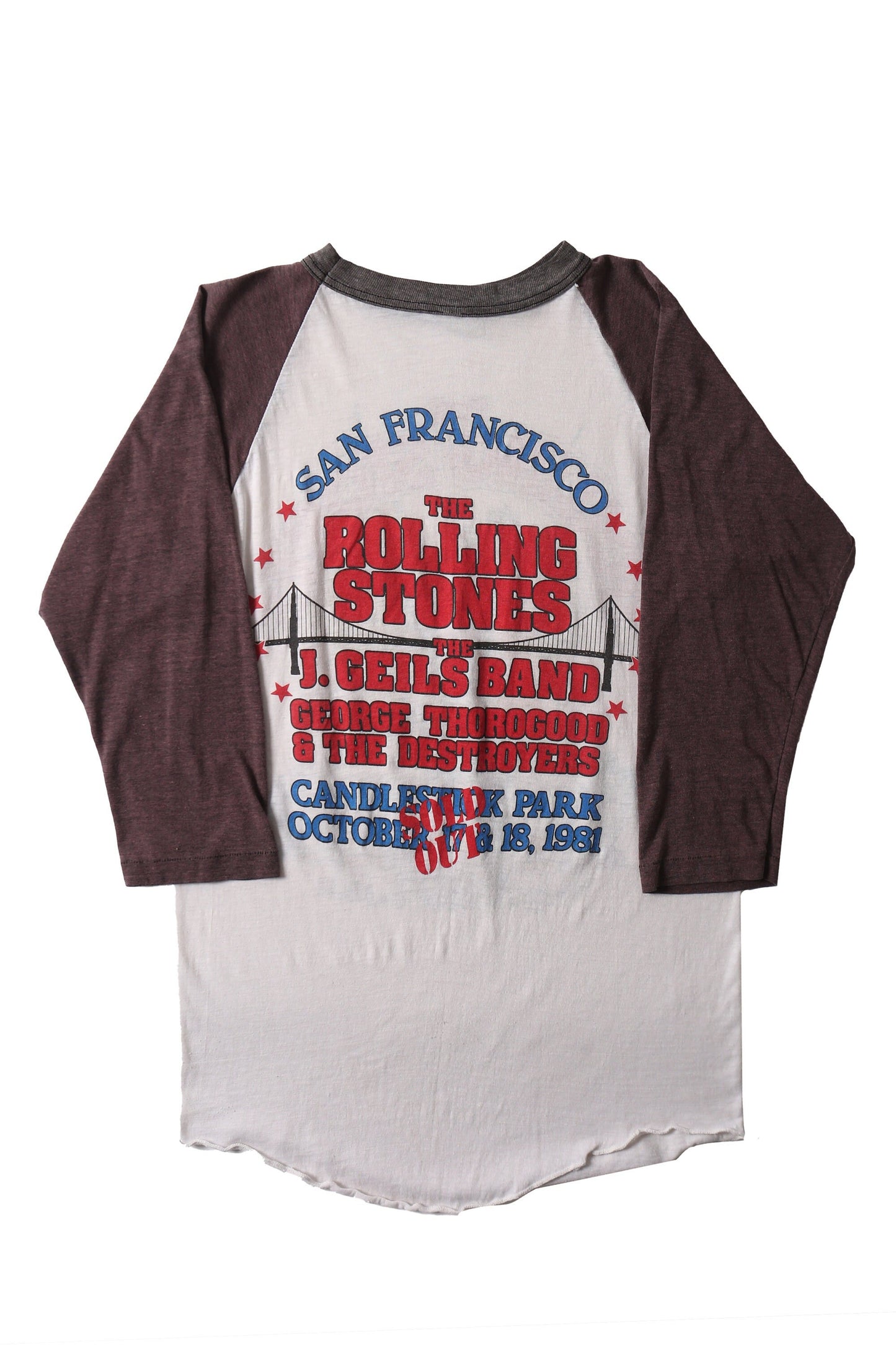 The rolling stones vintage concert t-shirt san francisco 1981 baseball t-shirt the destroyers george thorogood the j geils band ビンテージ シャツ