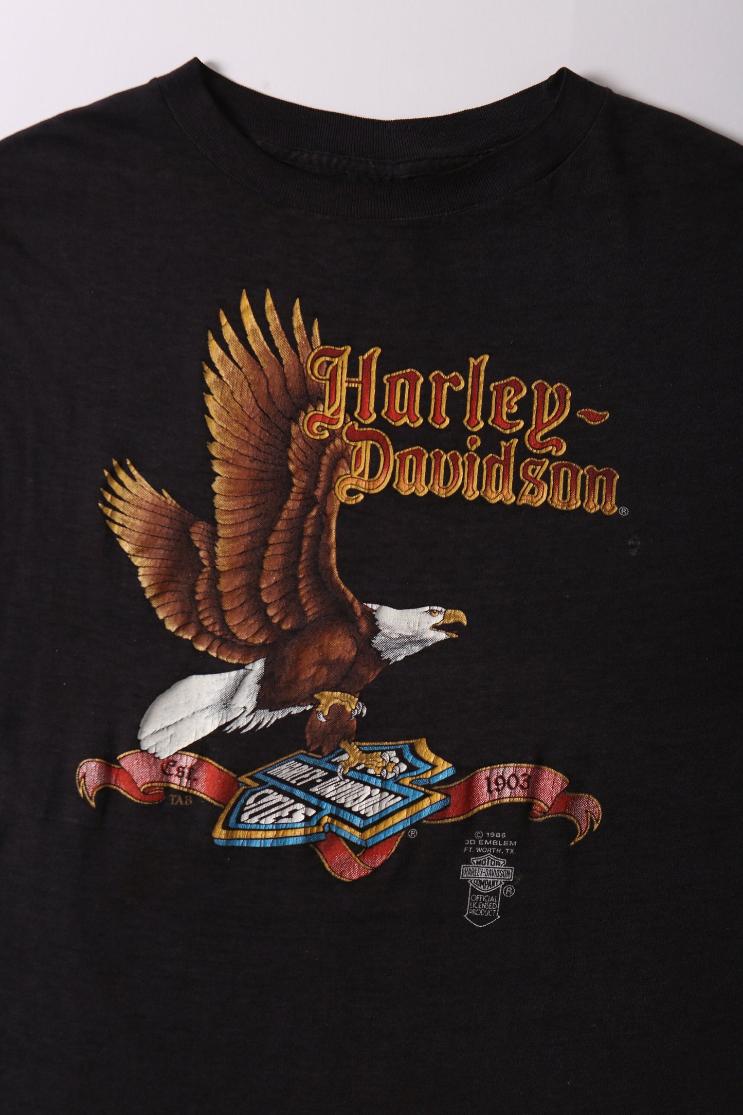 Vintage harley davidson t-shirt biker motorcycles black tin fabric 3d emblem eagle t-シャツ シャツ ビンテージ