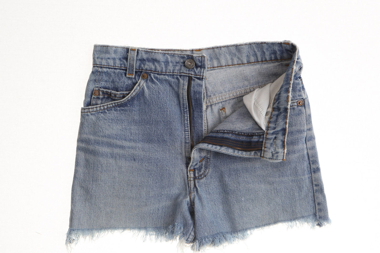 Vintage levi's denim short women blue high waist 90's cut off light wash orange tab