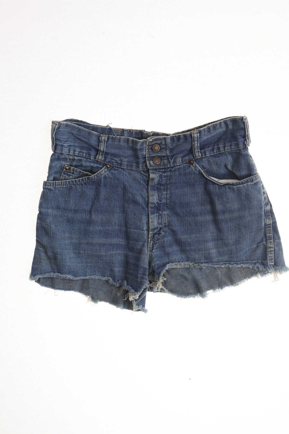 Vintage women high waist blue cotton short hippie 70's boho patch