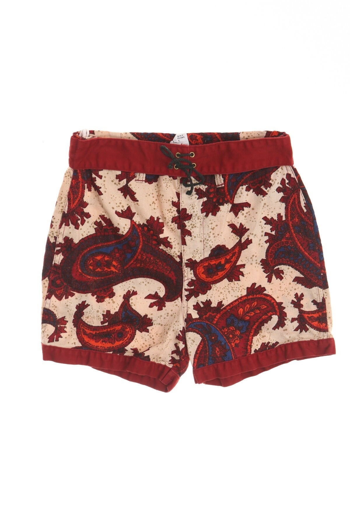 Vintage short men surfing hawaii paisley red beige 60's 70's robert bruce made in usa