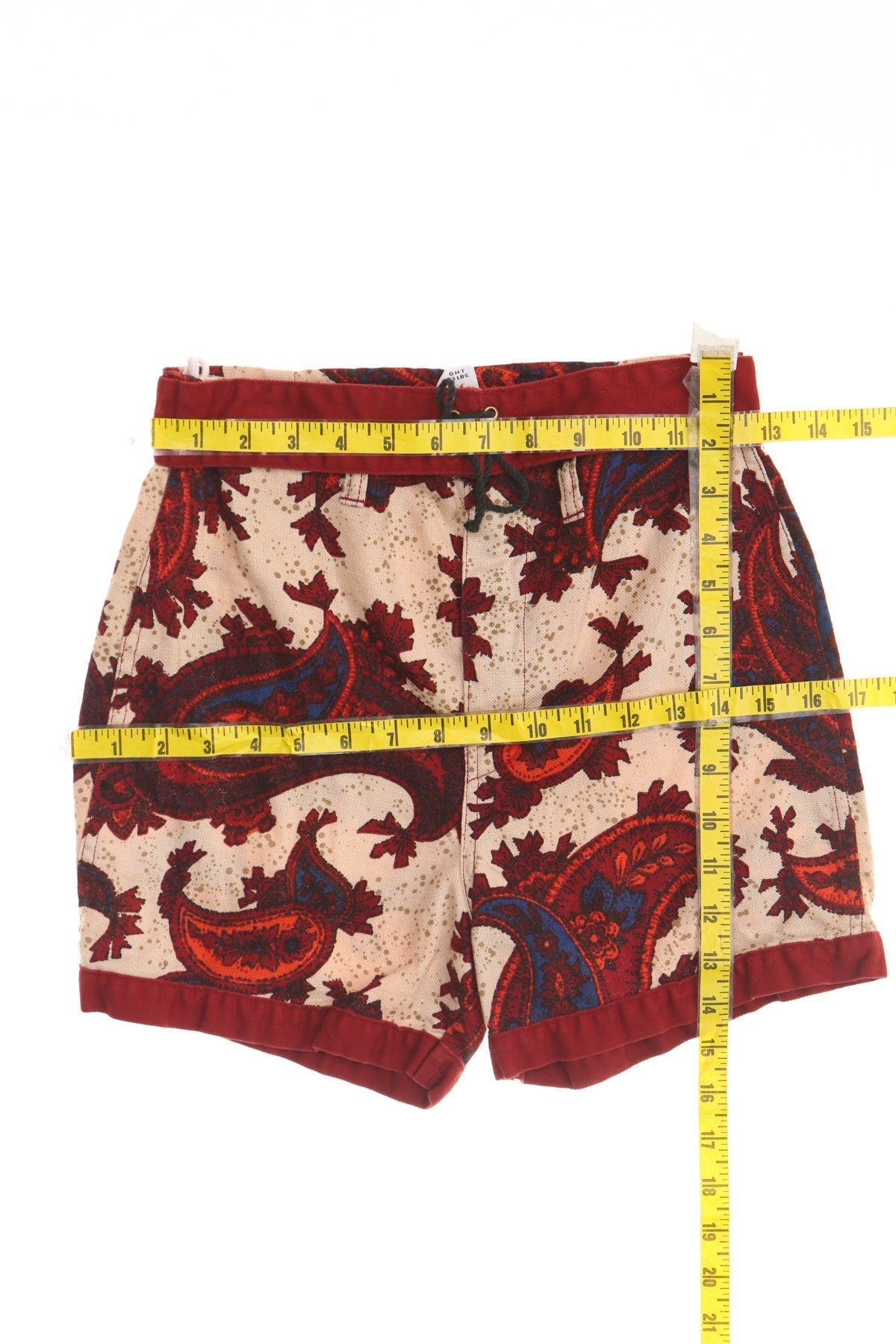 Vintage short men surfing hawaii paisley red beige 60's 70's robert bruce made in usa