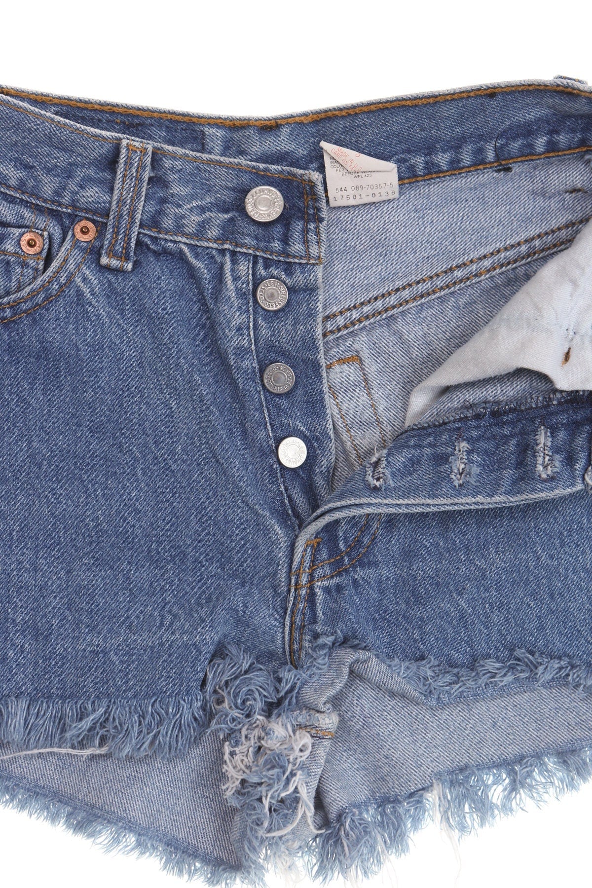 Vintage 501 levi's denim short jeans 80's blue high waist made in usa cut off