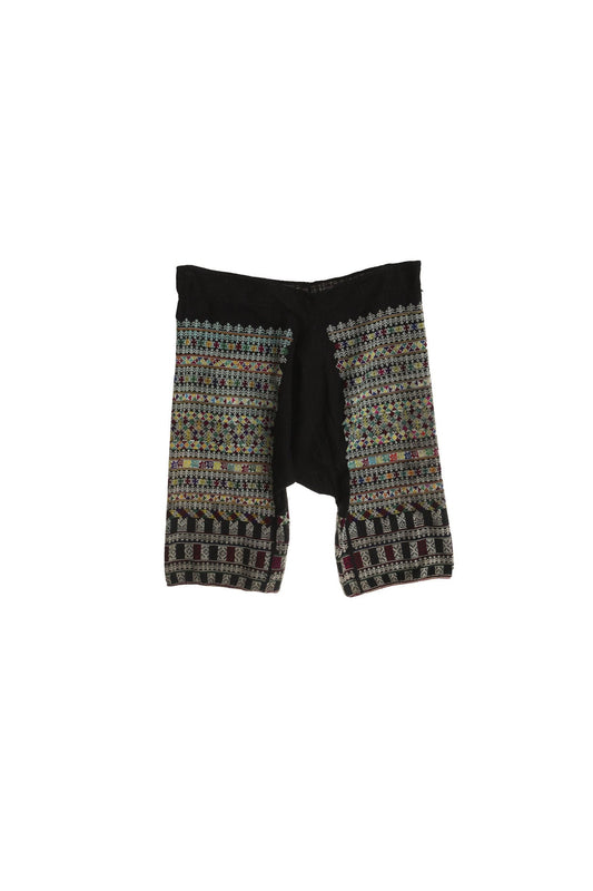 Vintage men embroidered short hippie 70's black bermuda boho ethnic