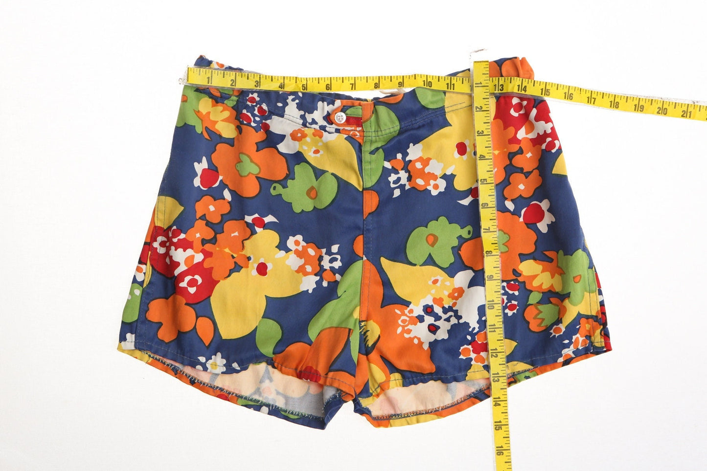 Vintage men shorts swim trunks floral print hawaiian blue campus made in usa 50's 60's