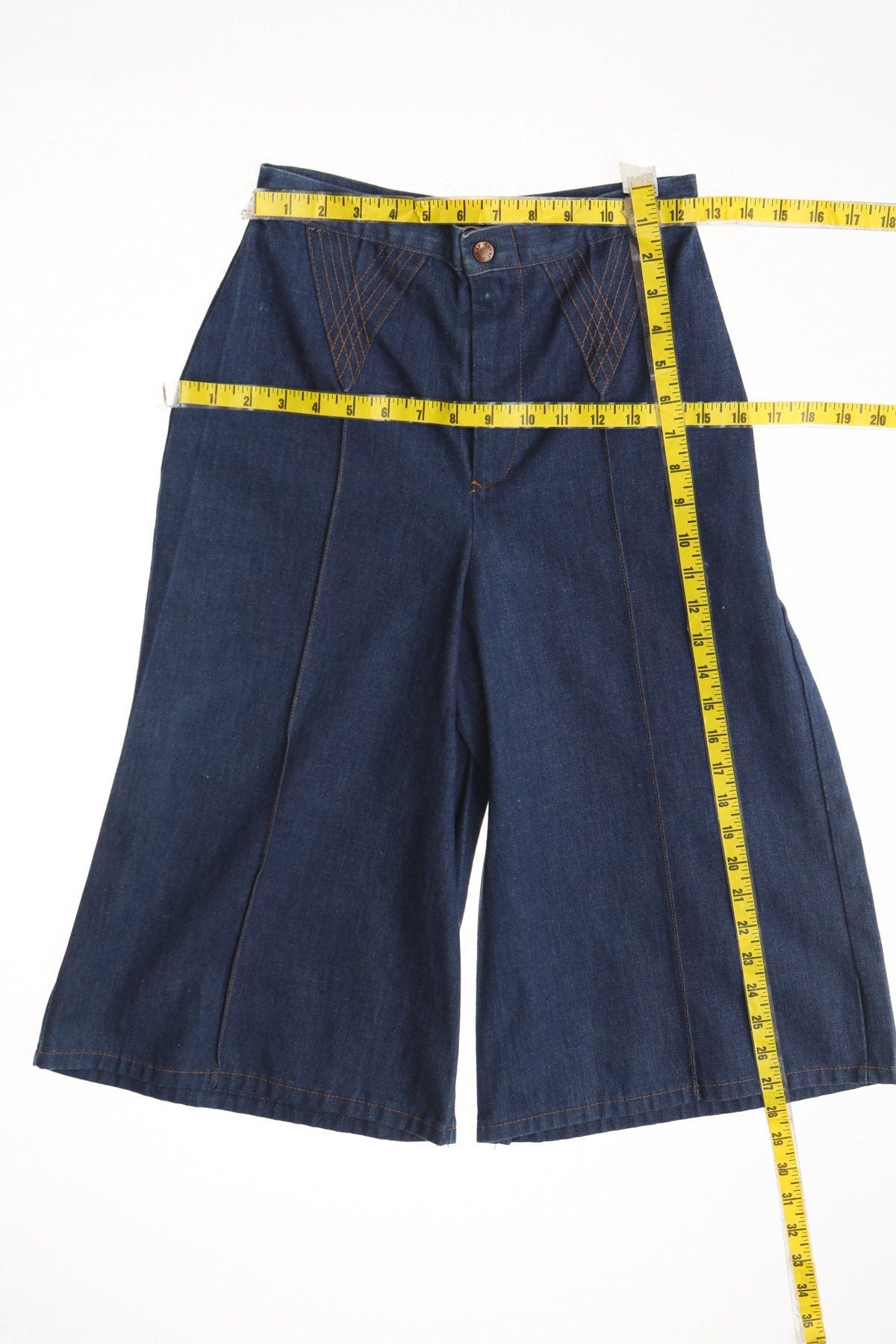 Vintage 70's long short blue women capri high waist cheap jeans bell bottom