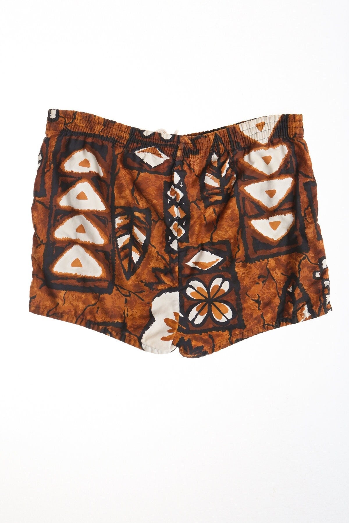 Vintage men swim trunks brown surfing plants print hawaaian hawaii 50's 60's beach