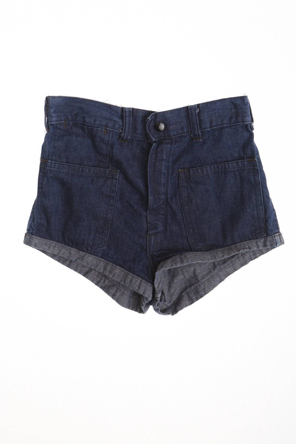 Vintage high waist 70's short casual blue women hippie navy