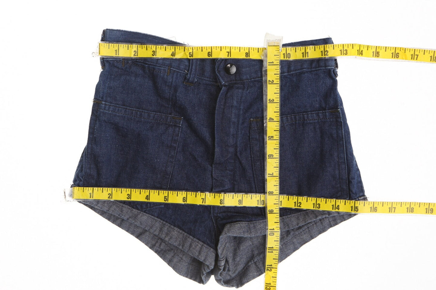 Vintage high waist 70's short casual blue women hippie navy