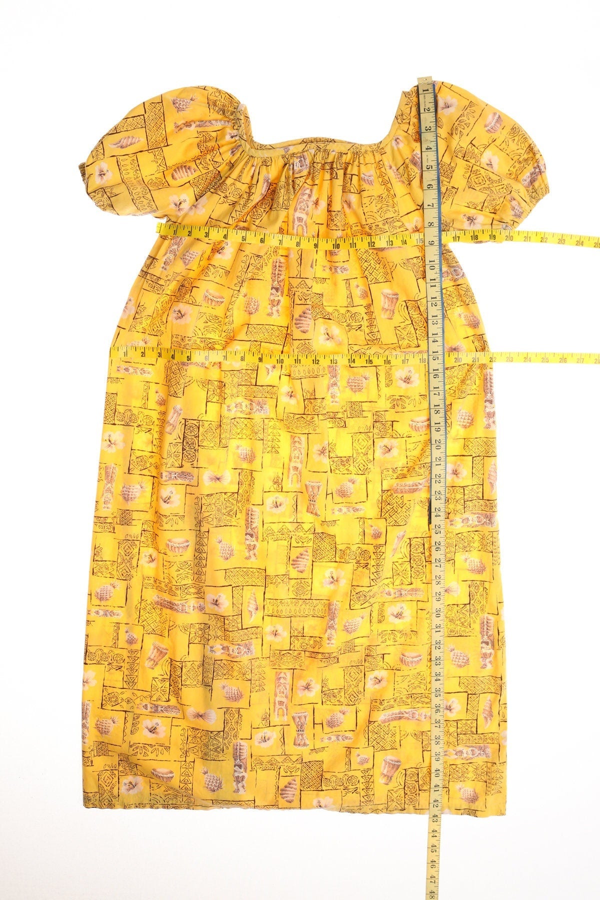 Vintage women yellow 40's hawaiian dress pinnaple made in hawaii size 10 hoohawaii 50's print