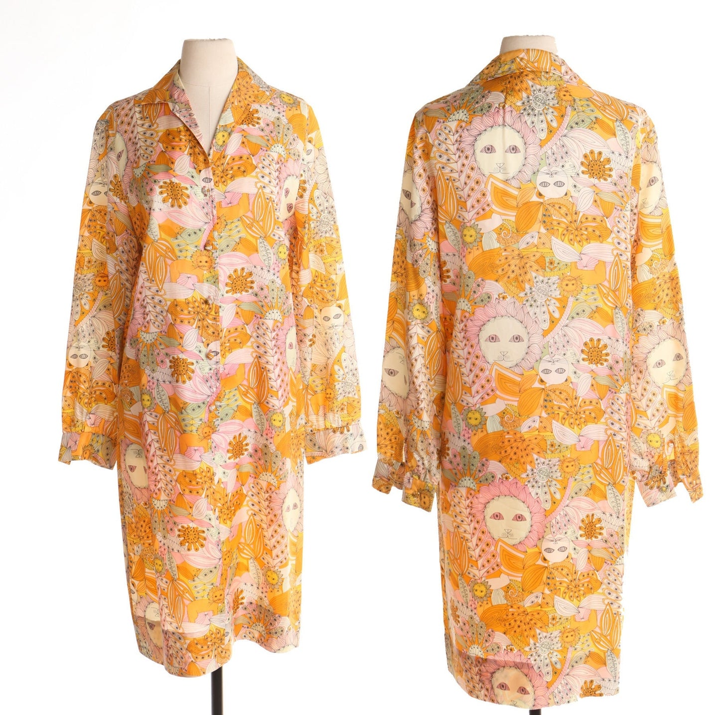 70's hippie summer dress orange lion print floral jungle tall and elegant mod rare