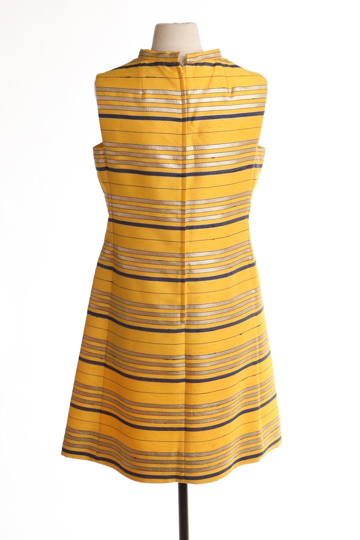 Vintage mod 60's 70's casual dress yellow striped women
