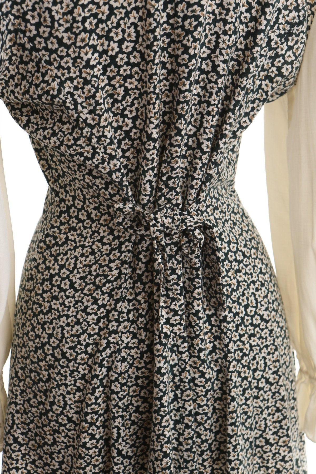 Vintage 90's floral print dress white gree button summer long sleeve