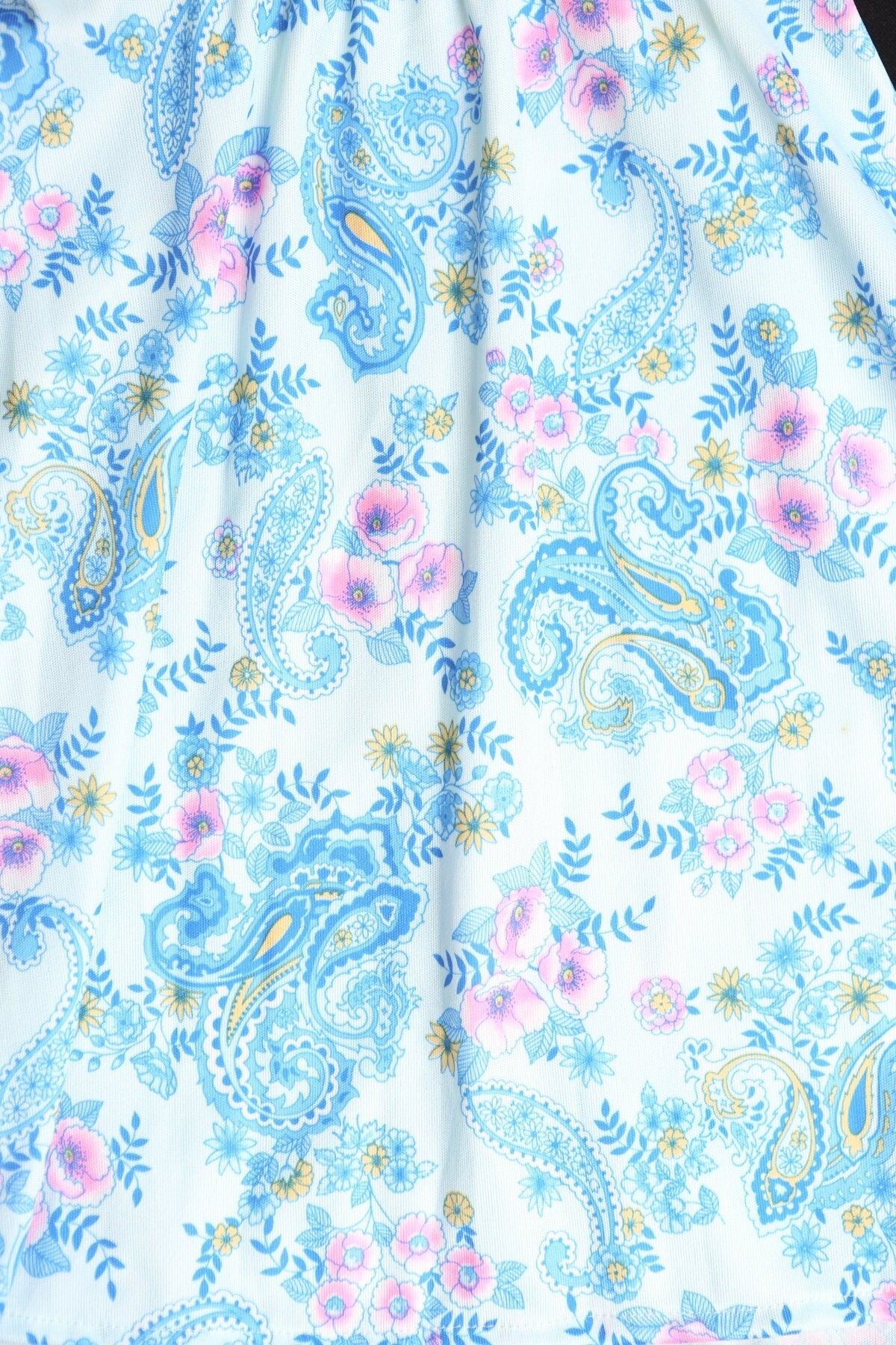 Vintage women 70's red paisley short floral print dress tie