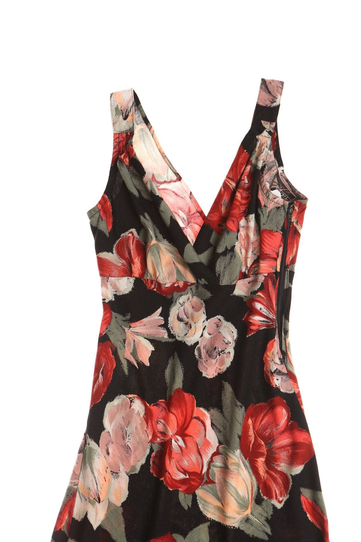 Vintage 90's women rayon floral print dress strap summer