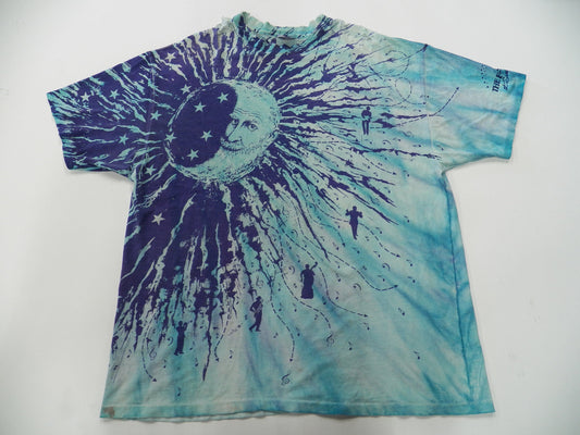 Tie dye distressed music t-shirt blue white navy blue moon stars 1993 sneaky tees the festival at sandpoint