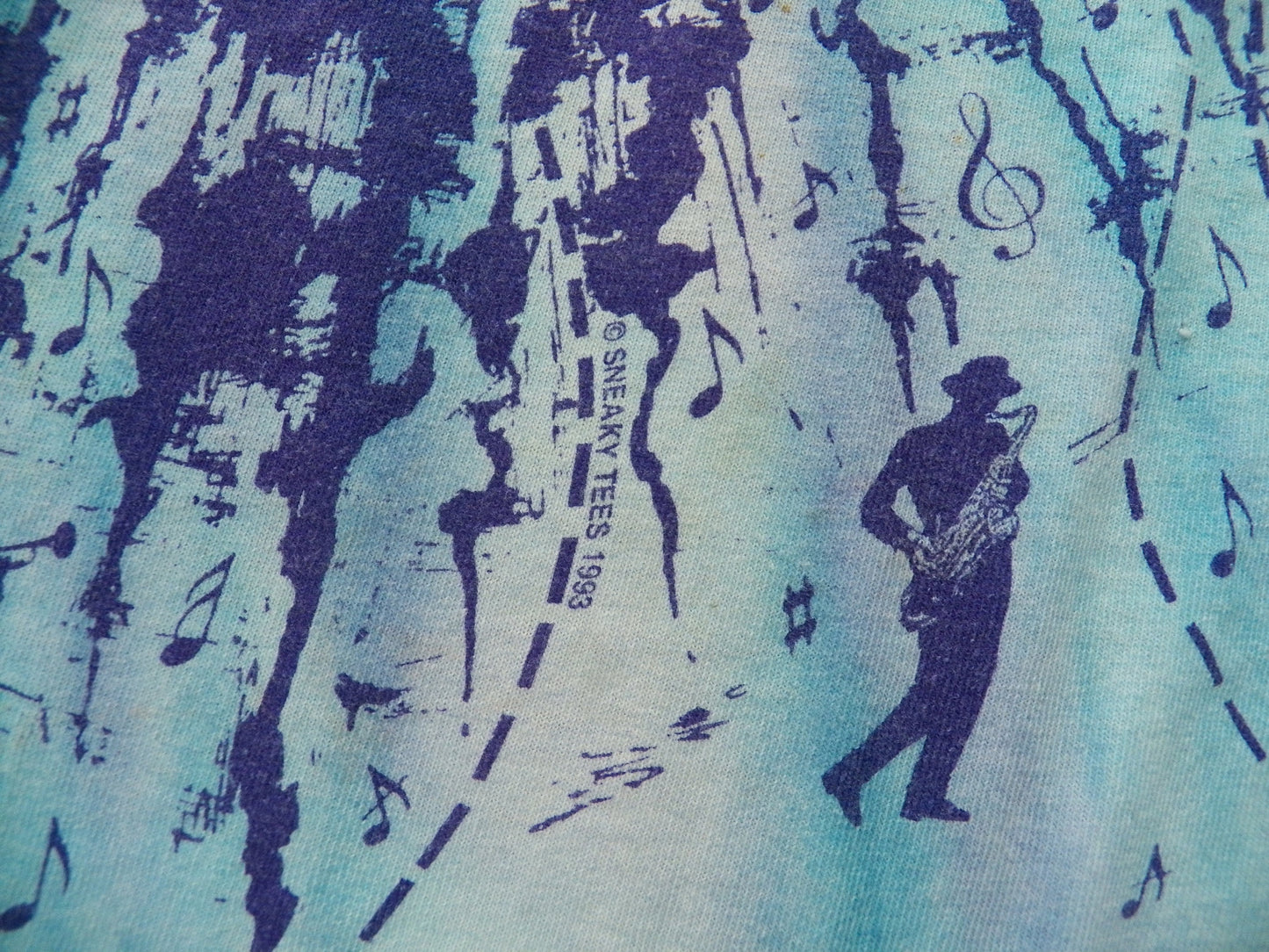 Tie dye distressed music t-shirt blue white navy blue moon stars 1993 sneaky tees the festival at sandpoint