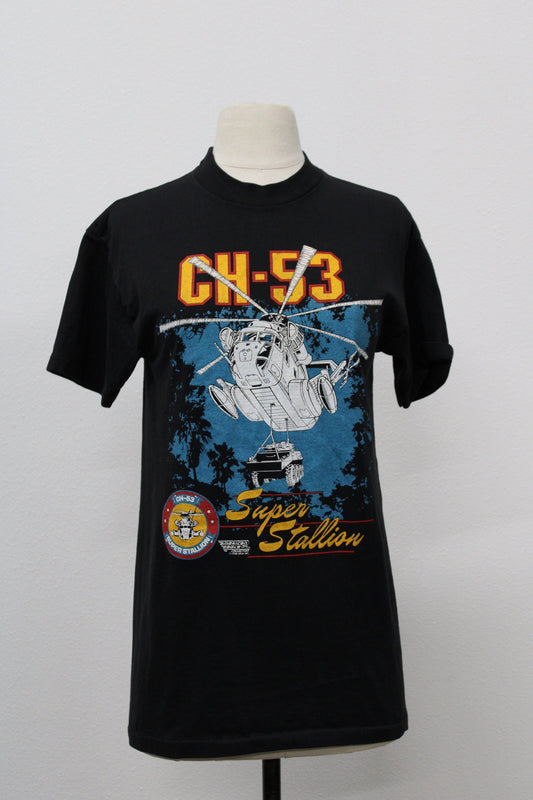 Vintage military graphic t-shirt black ch-53 helicopter super stallion 1988