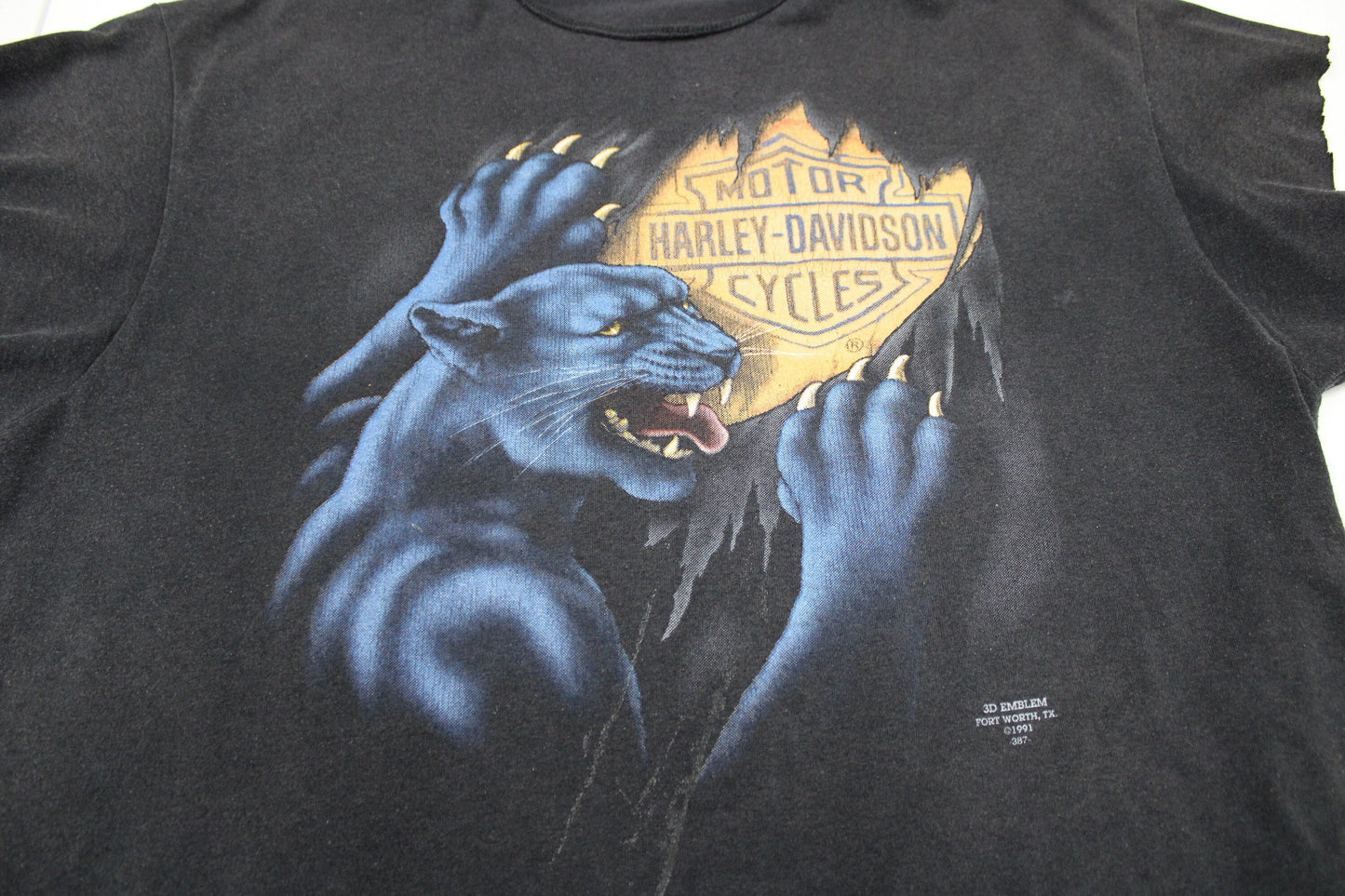 Harley davidson tank top t-shirt black 3d emblem vintage pantera 1991 cut off