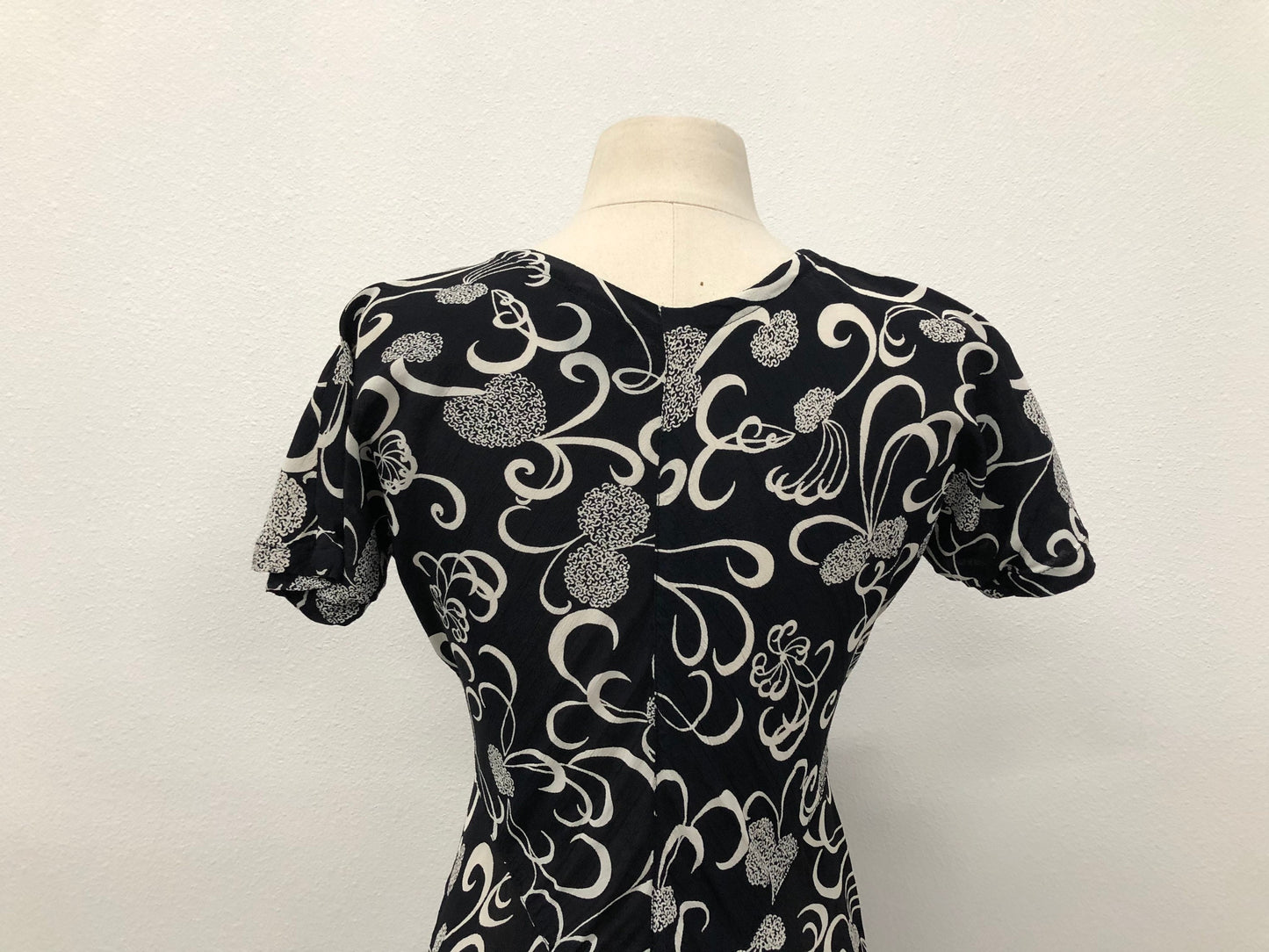 Summer geometric print white dress rayon long black vintage women