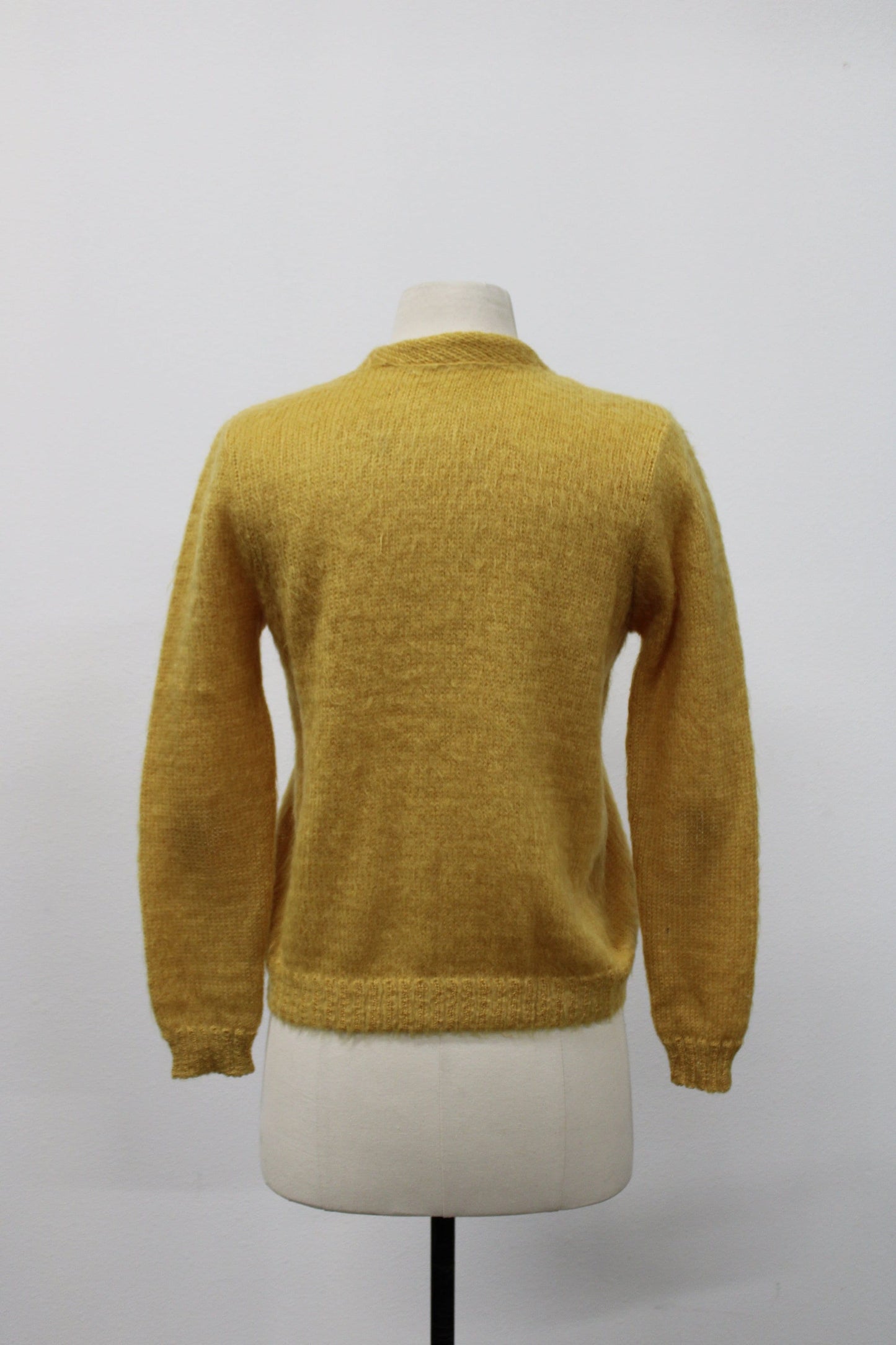 Mustard women button sweater vintage 50's 60's mohair yellow rockabilly pin up