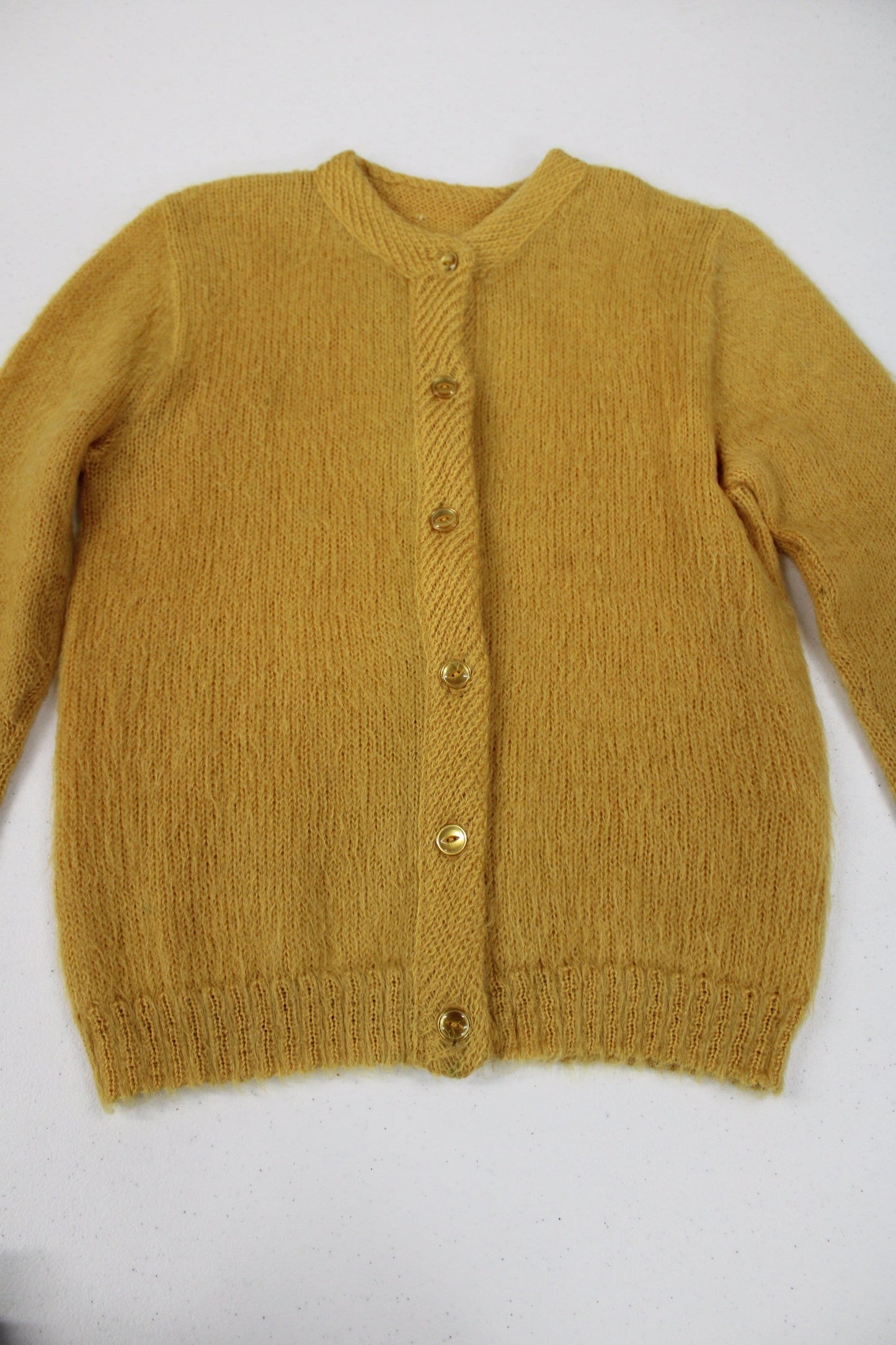 Mustard women button sweater vintage 50's 60's mohair yellow rockabilly pin up