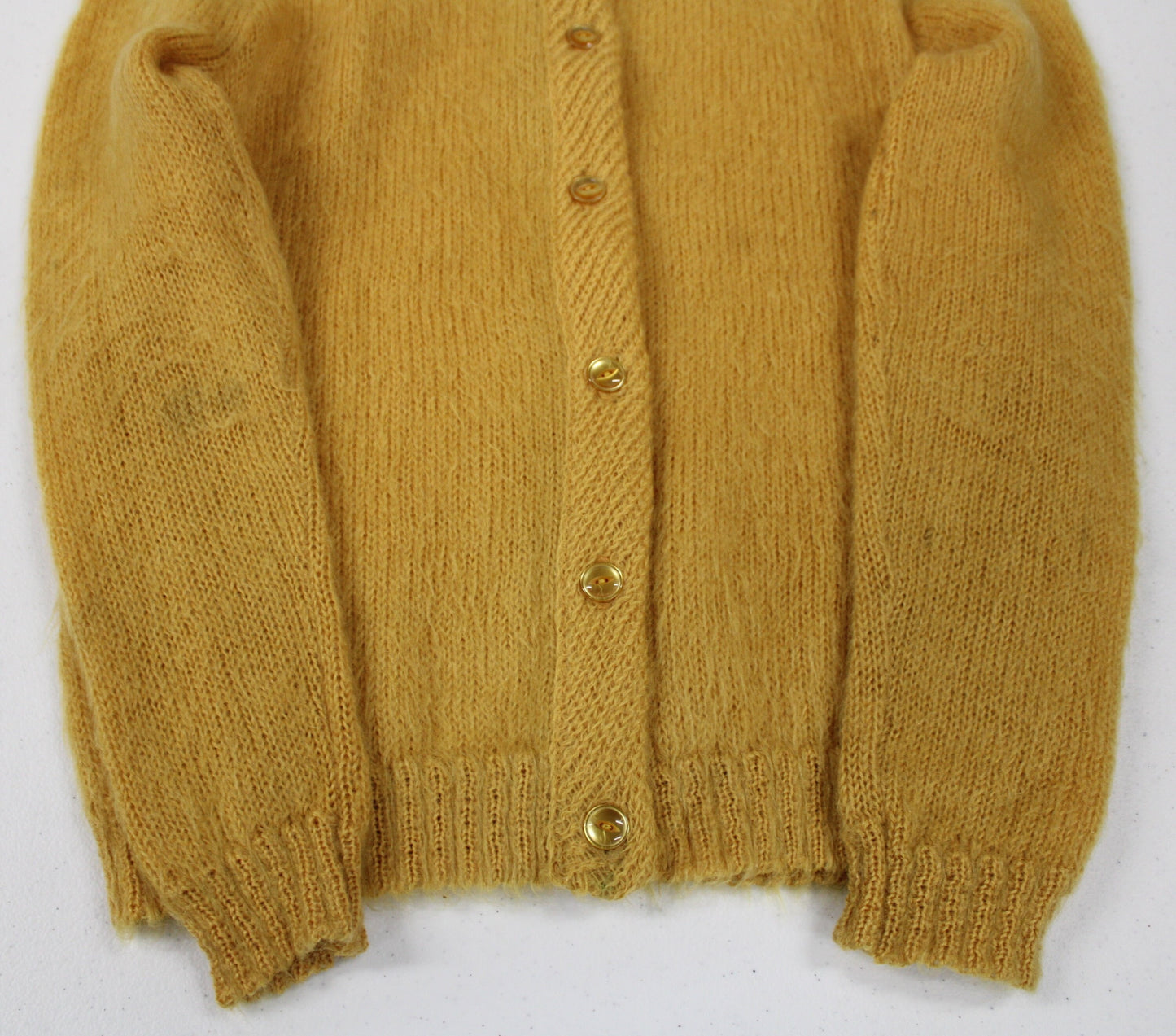 Mustard women button sweater vintage 50's 60's mohair yellow rockabilly pin up