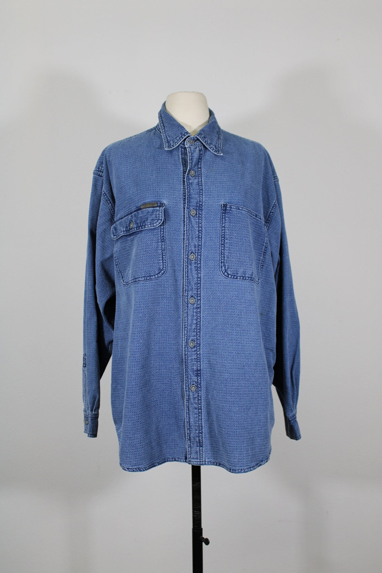Calvin klein y2k men denim shirt long sleeve blue button up
