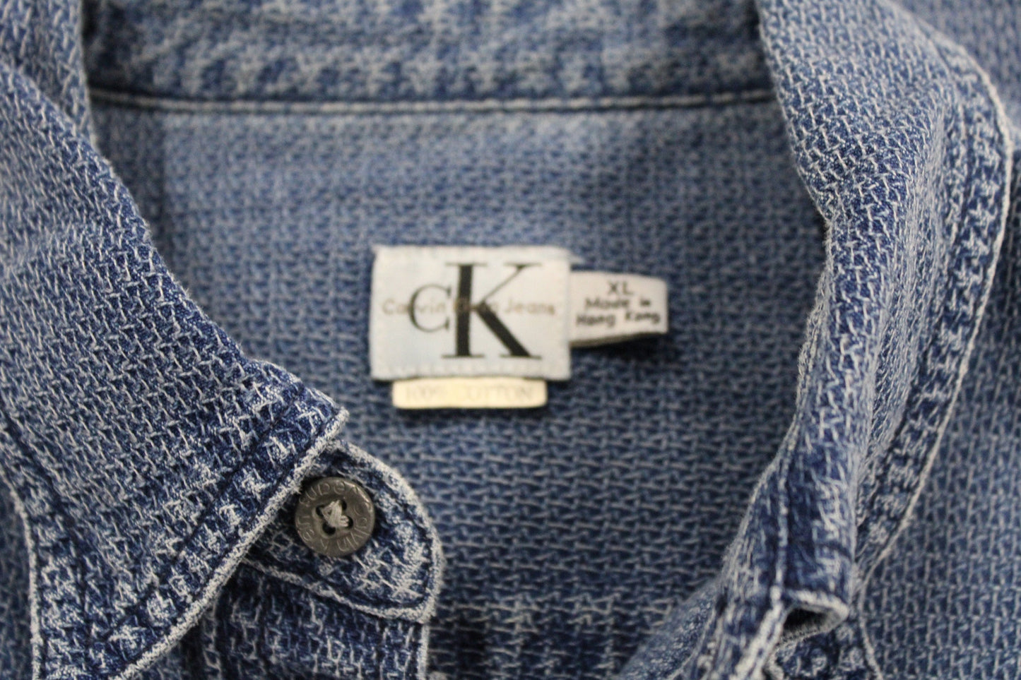 Calvin klein y2k men denim shirt long sleeve blue button up