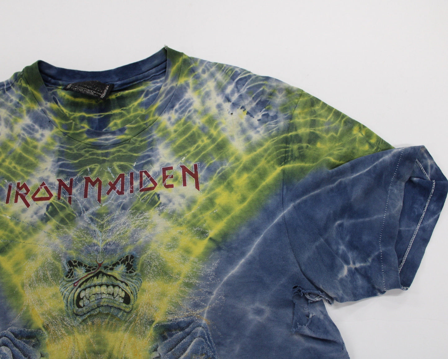Iron maiden tie dye vintage t-shirt rare distressed 80's blue green symmetria