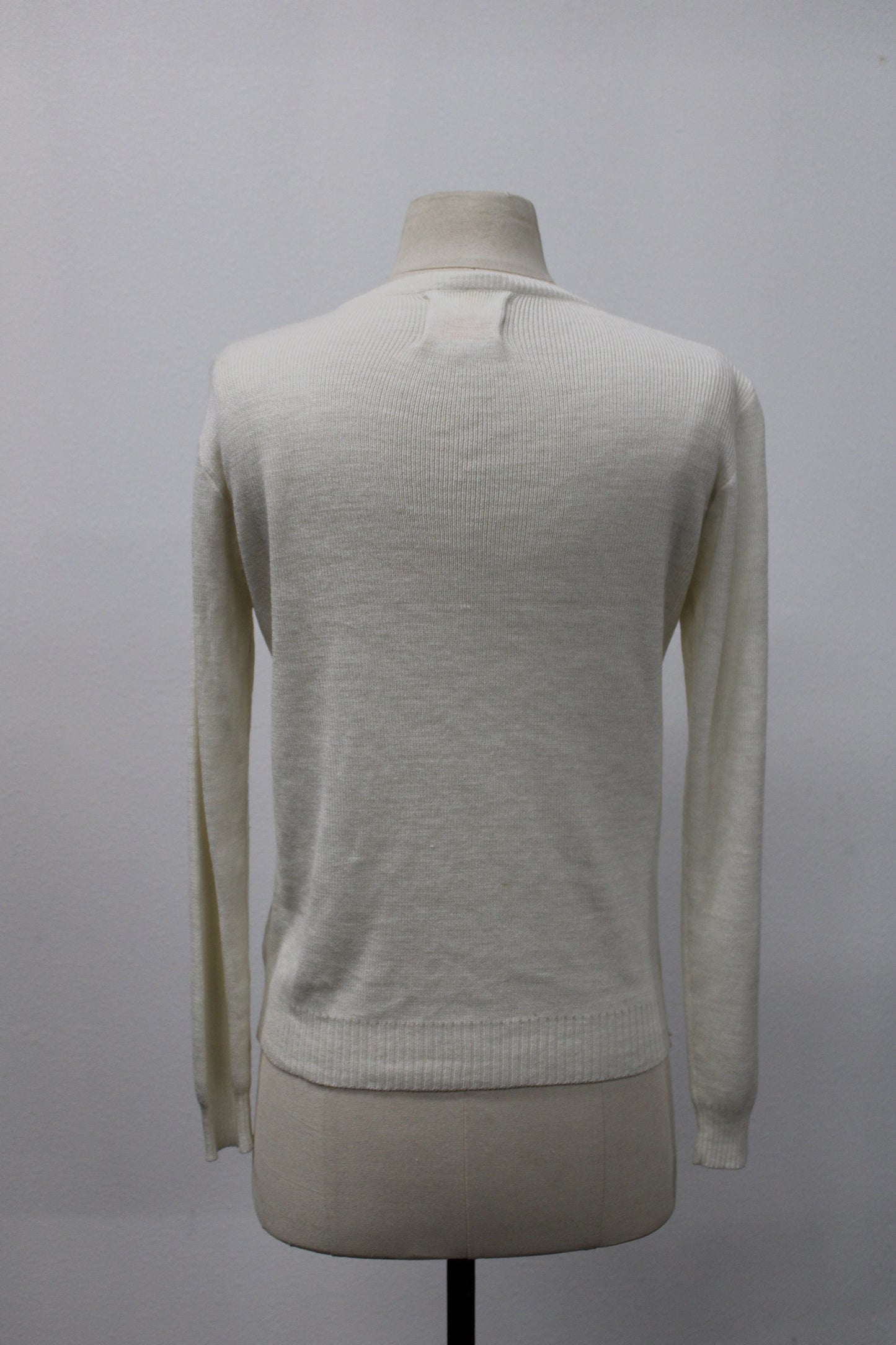 Women v neck 70's sweater embroidered white floral butterfly vintage