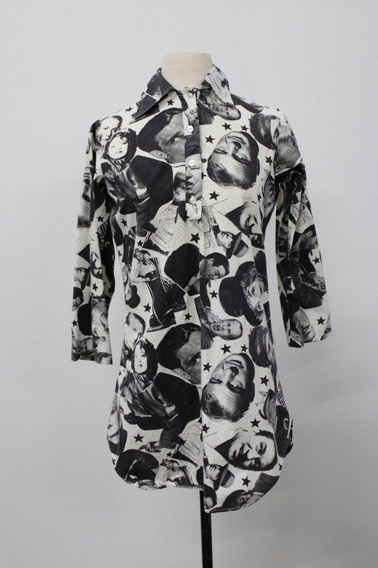 Vintage hollywood graphic actors 70's women top pajama mr p j by barad rare extremely print