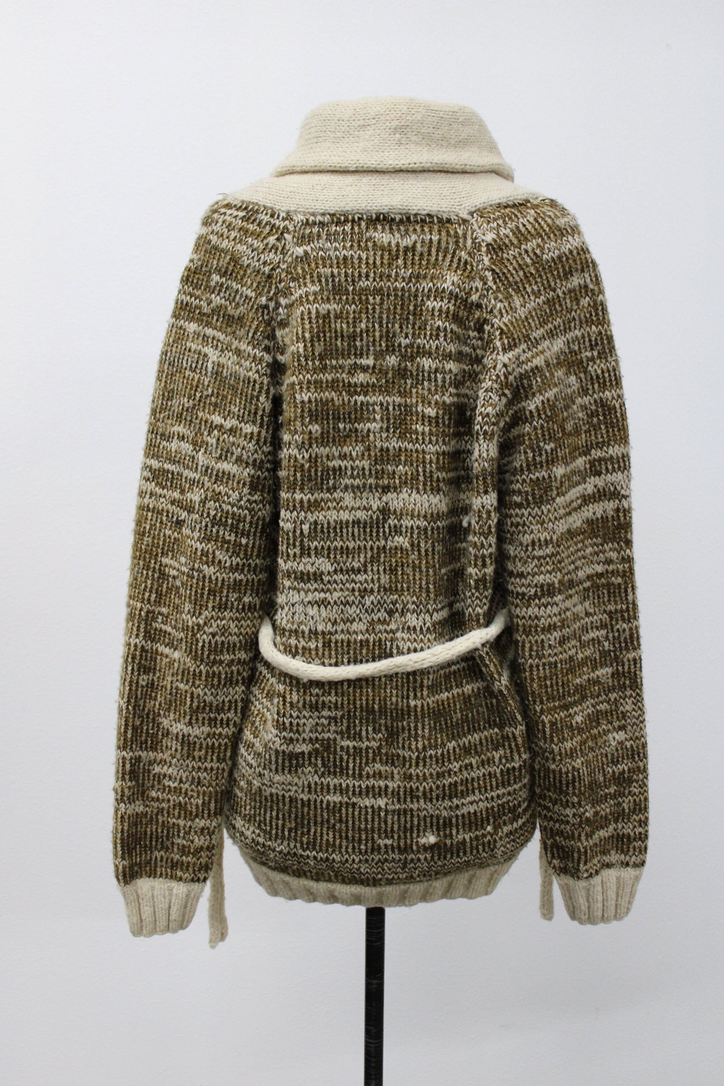 Vintage men 70's open button up v neck sweater western cow print waist belt