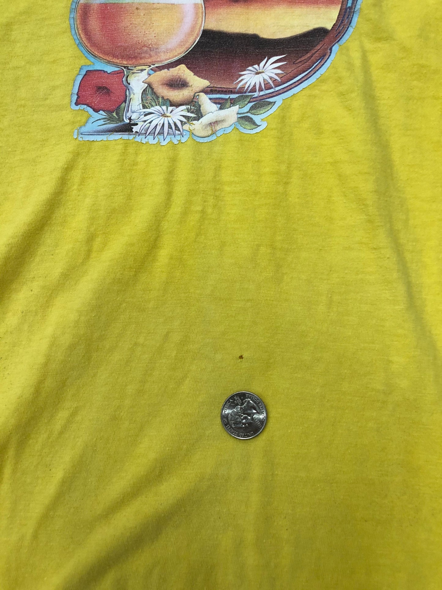 Glass cup sunset beer sun and suds yellow print iron board t-shirt graphic 70s vintage