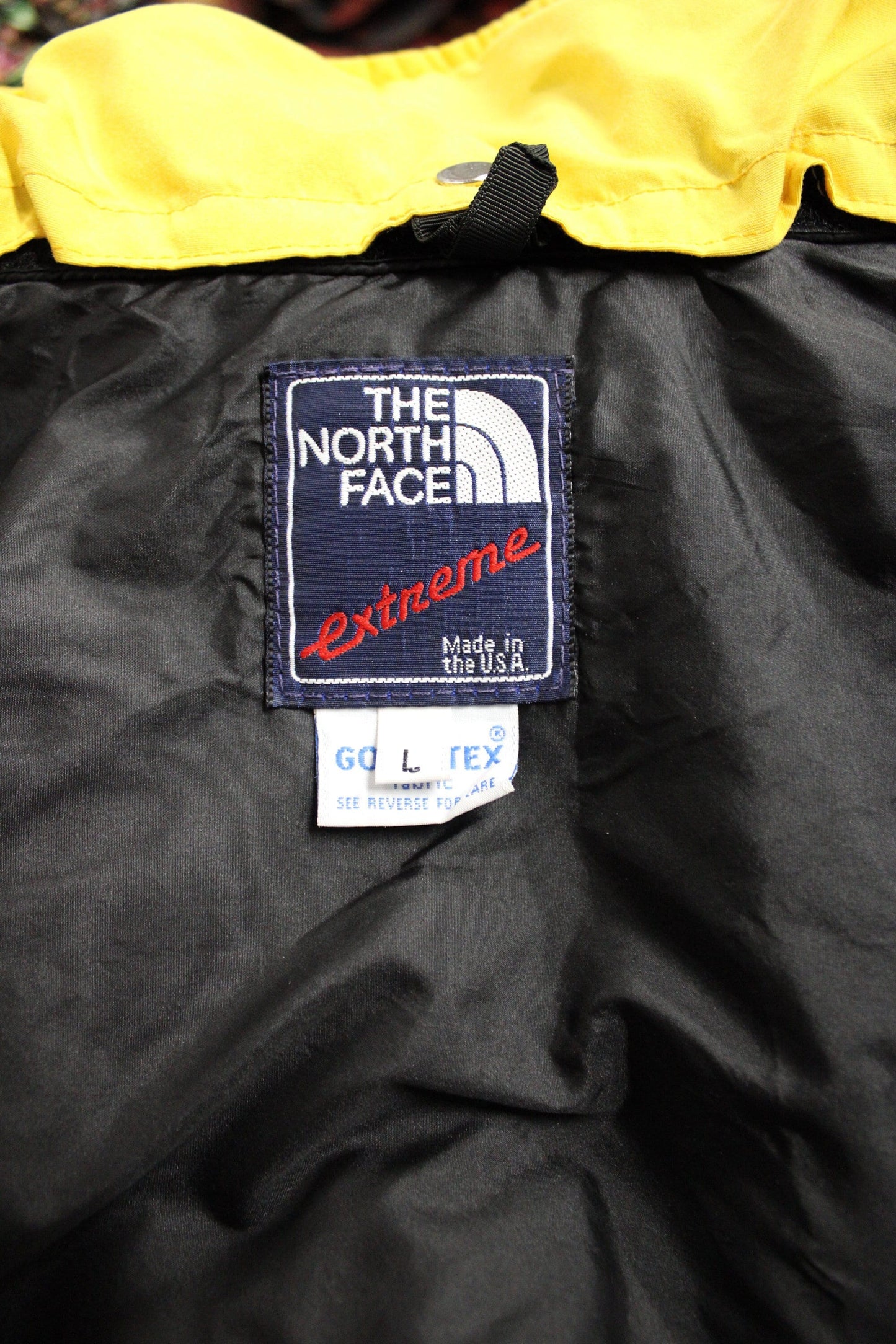 North face jacket extreme edition blue yellow bomber winter unisex double zipper snap closure black lining