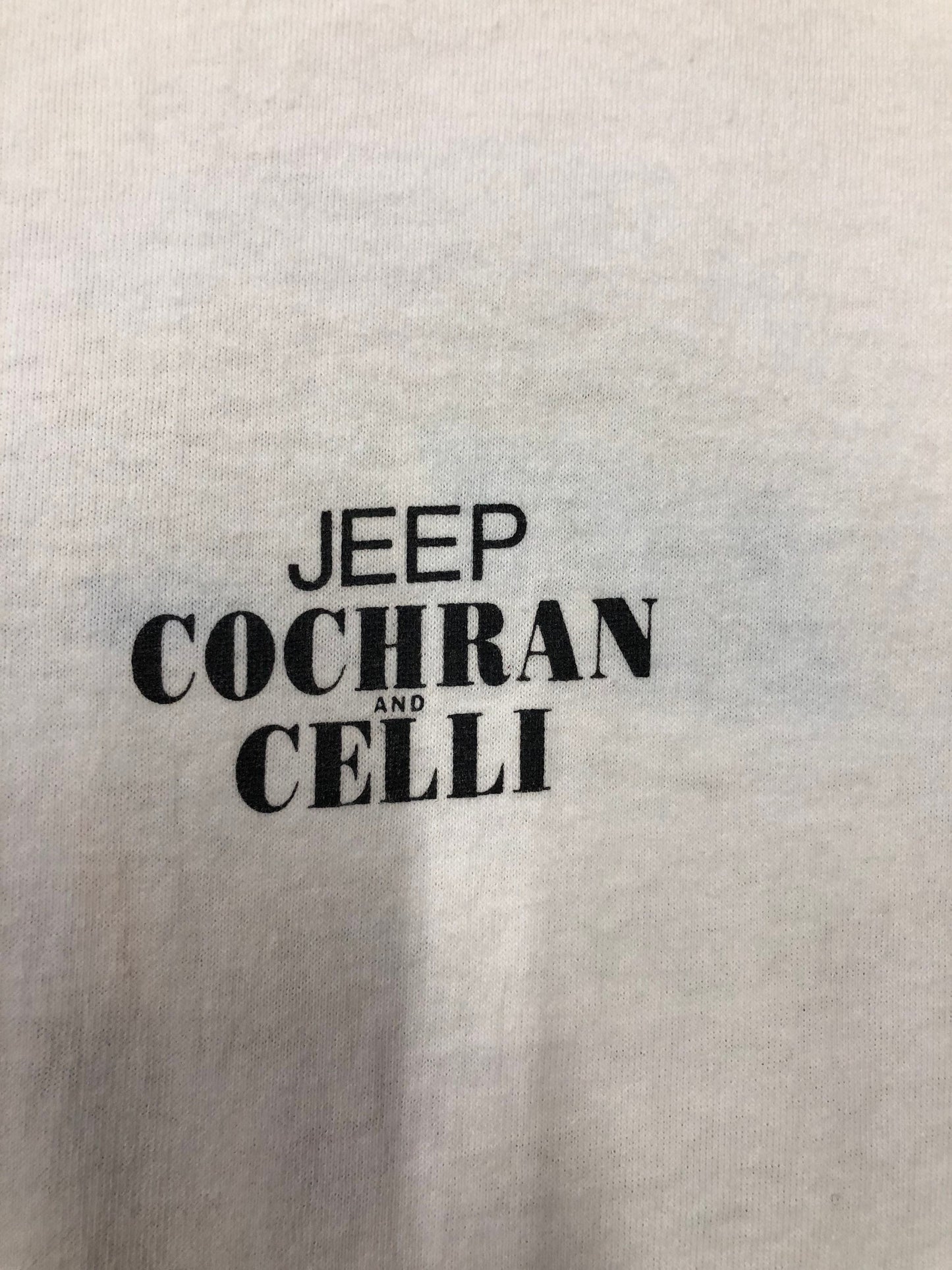 Celli cochran label fruit of the loom made in usa white t-shirt graphic vintage jeep