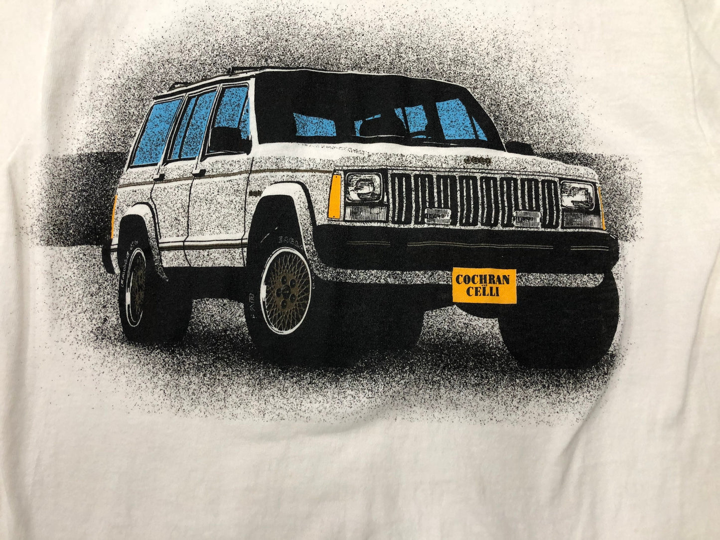 Celli cochran label fruit of the loom made in usa white t-shirt graphic vintage jeep