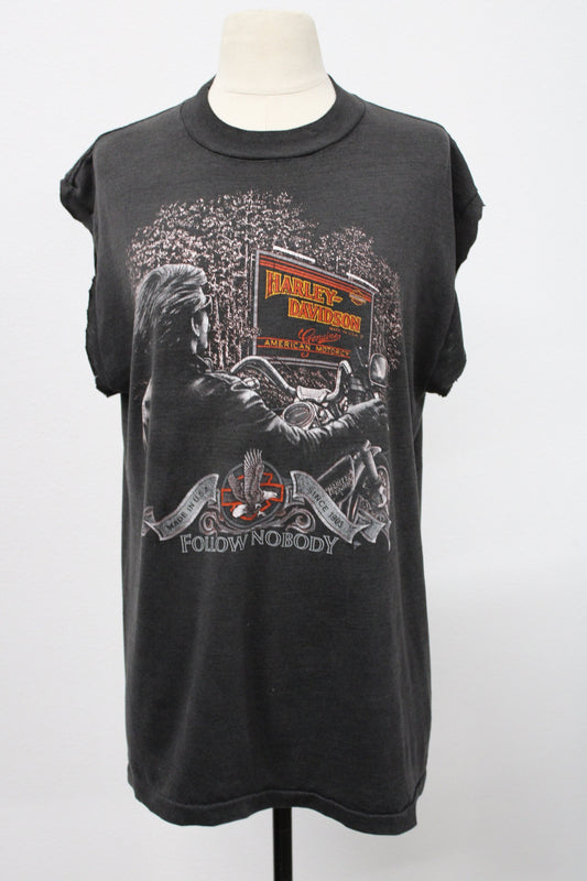 Vintage harley davidson t-shirt sleeveless tank top tin fabric biker american motor city made in usa men