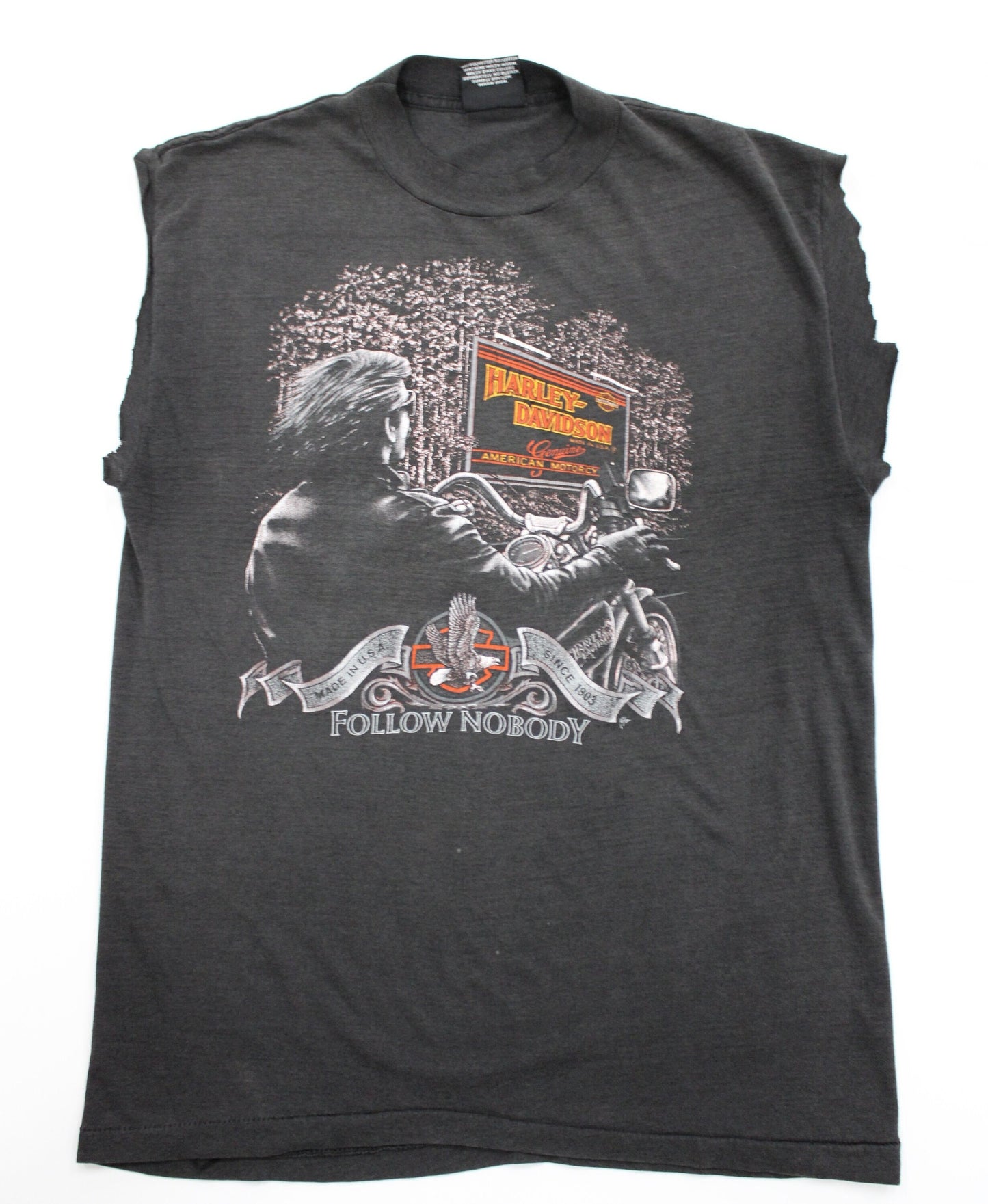 Vintage harley davidson t-shirt sleeveless tank top tin fabric biker american motor city made in usa men