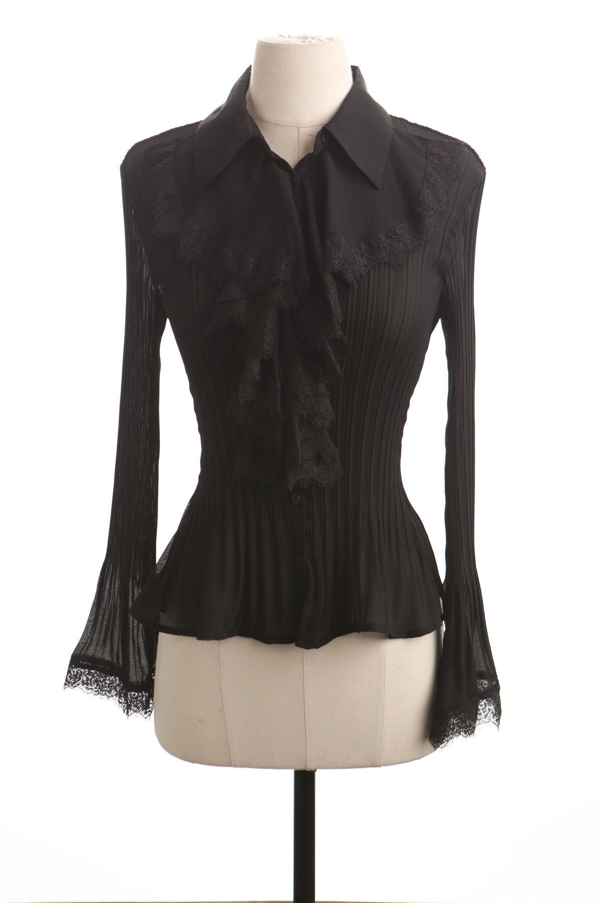 Vintage women blouse black polyester top y2k 90's allison tylor