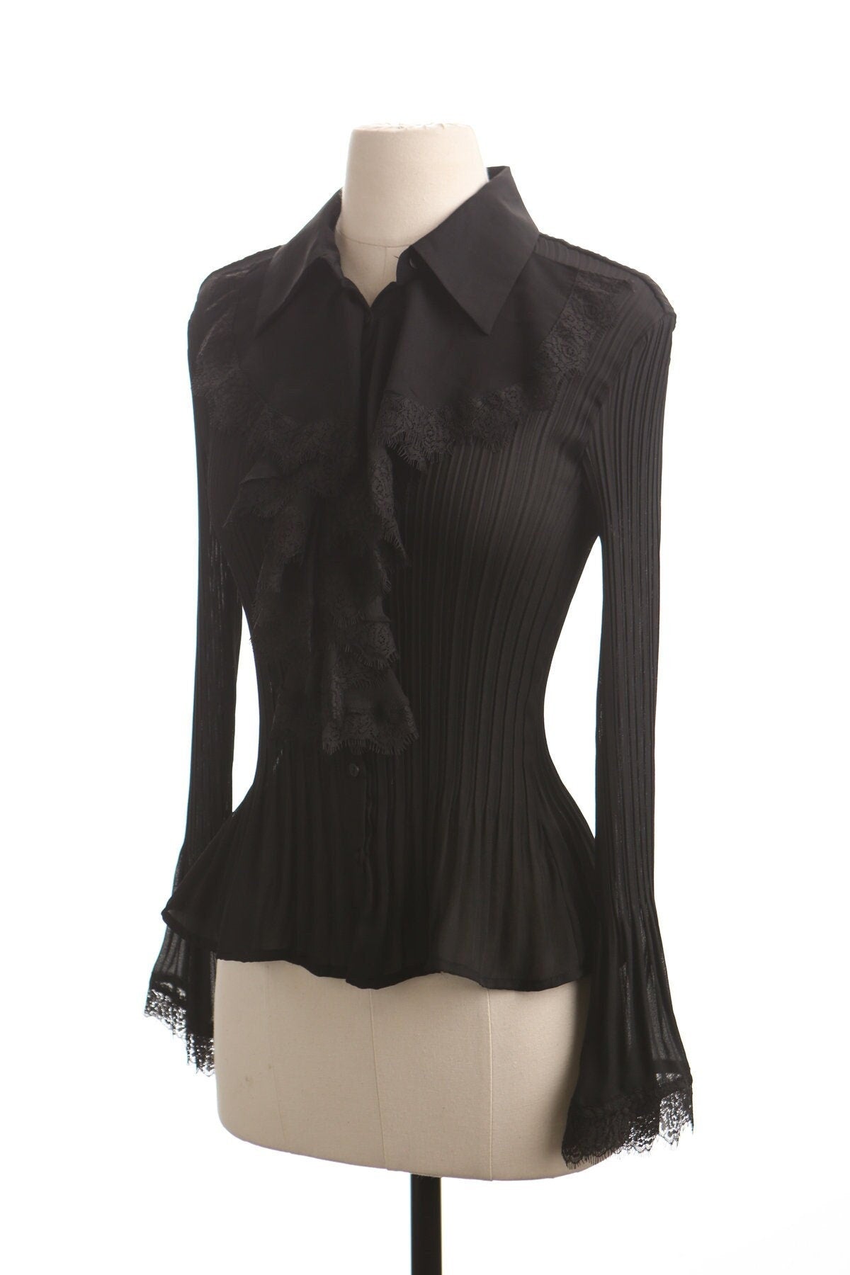 Vintage women blouse black polyester top y2k 90's allison tylor