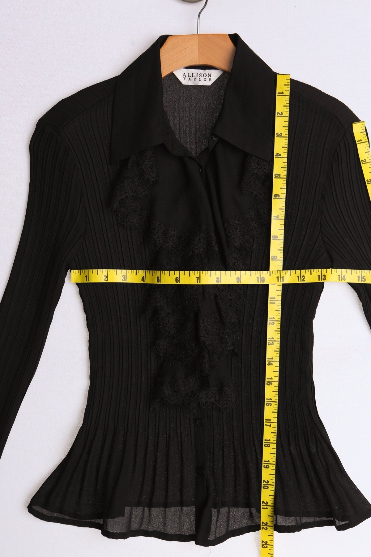 Vintage women blouse black polyester top y2k 90's allison tylor